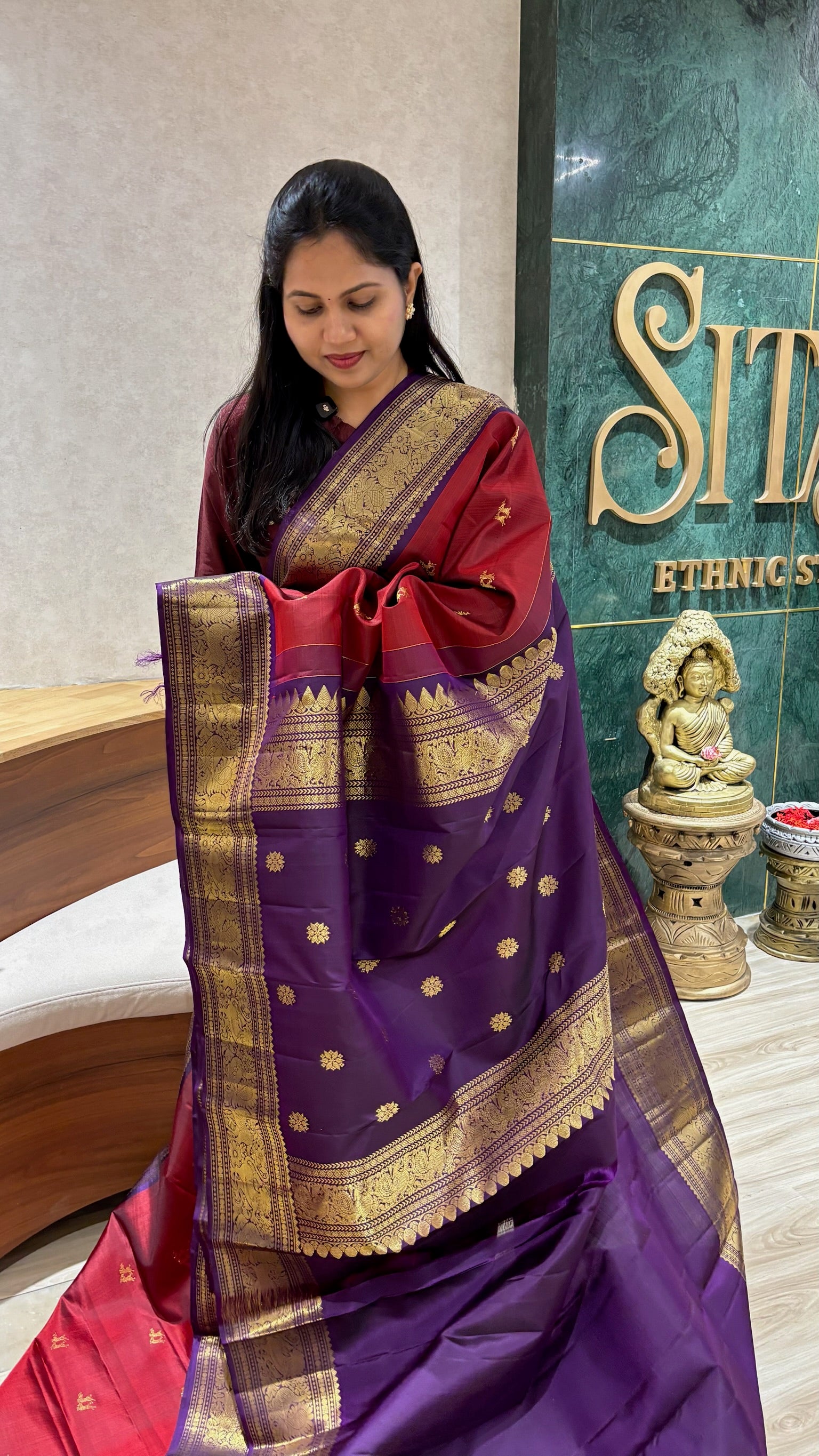 Handloom Kanchi marron-purple