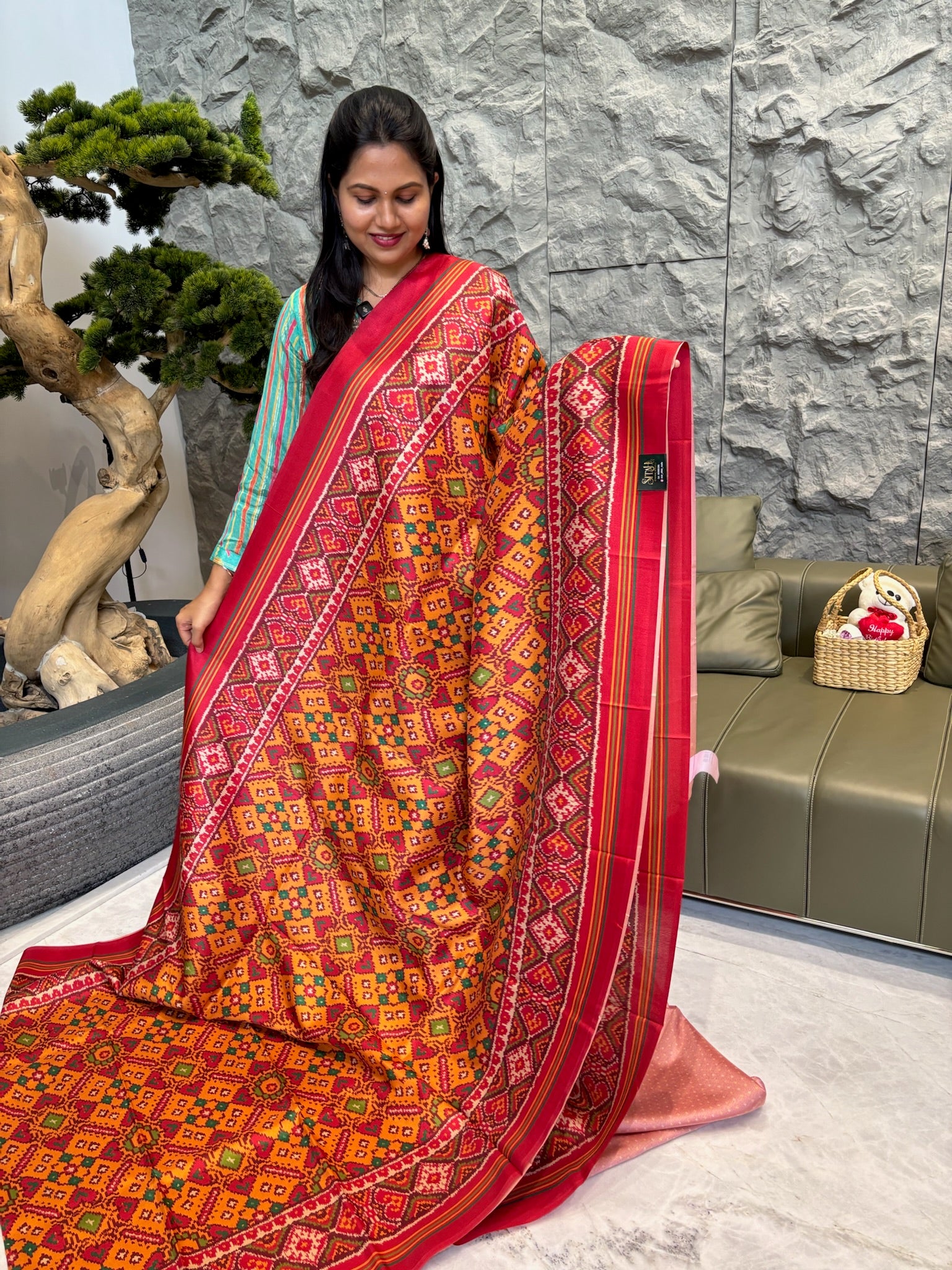 Spun patola yellow red