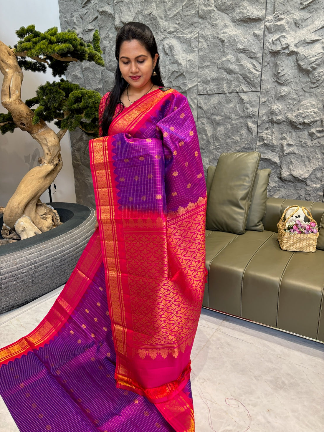 Handloom Gadwal purple pink