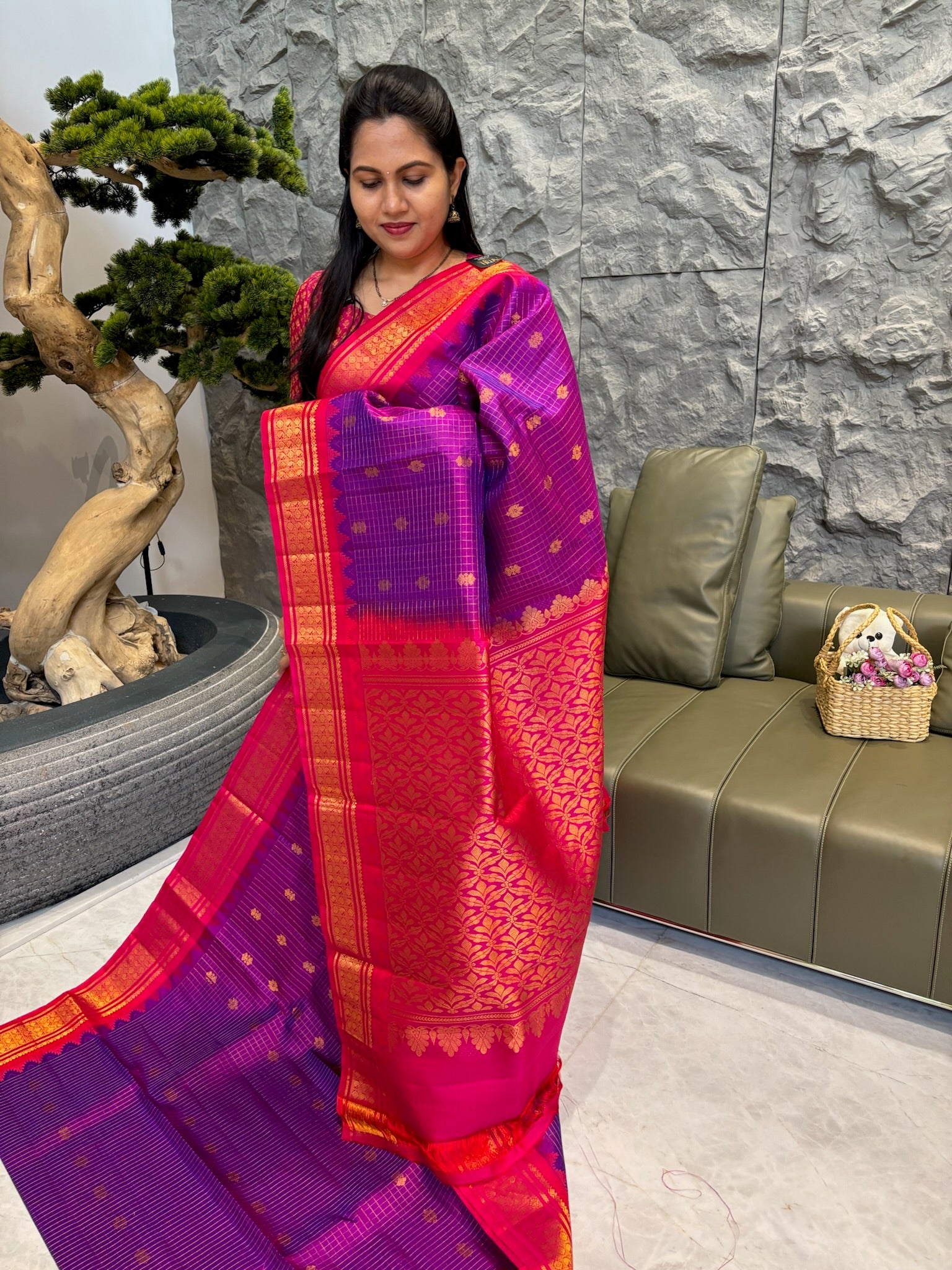 Handloom Gadwal purple pink