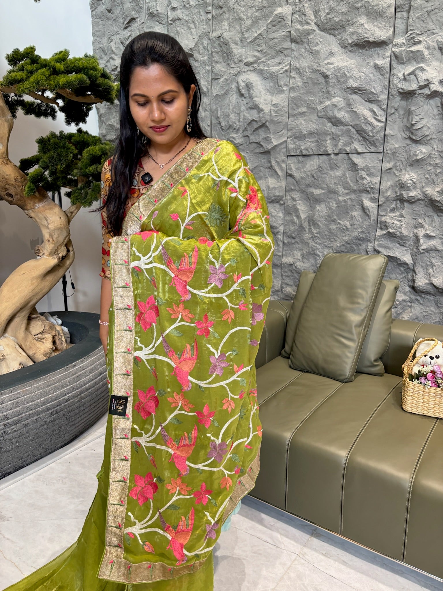 Satin organza mehindi green