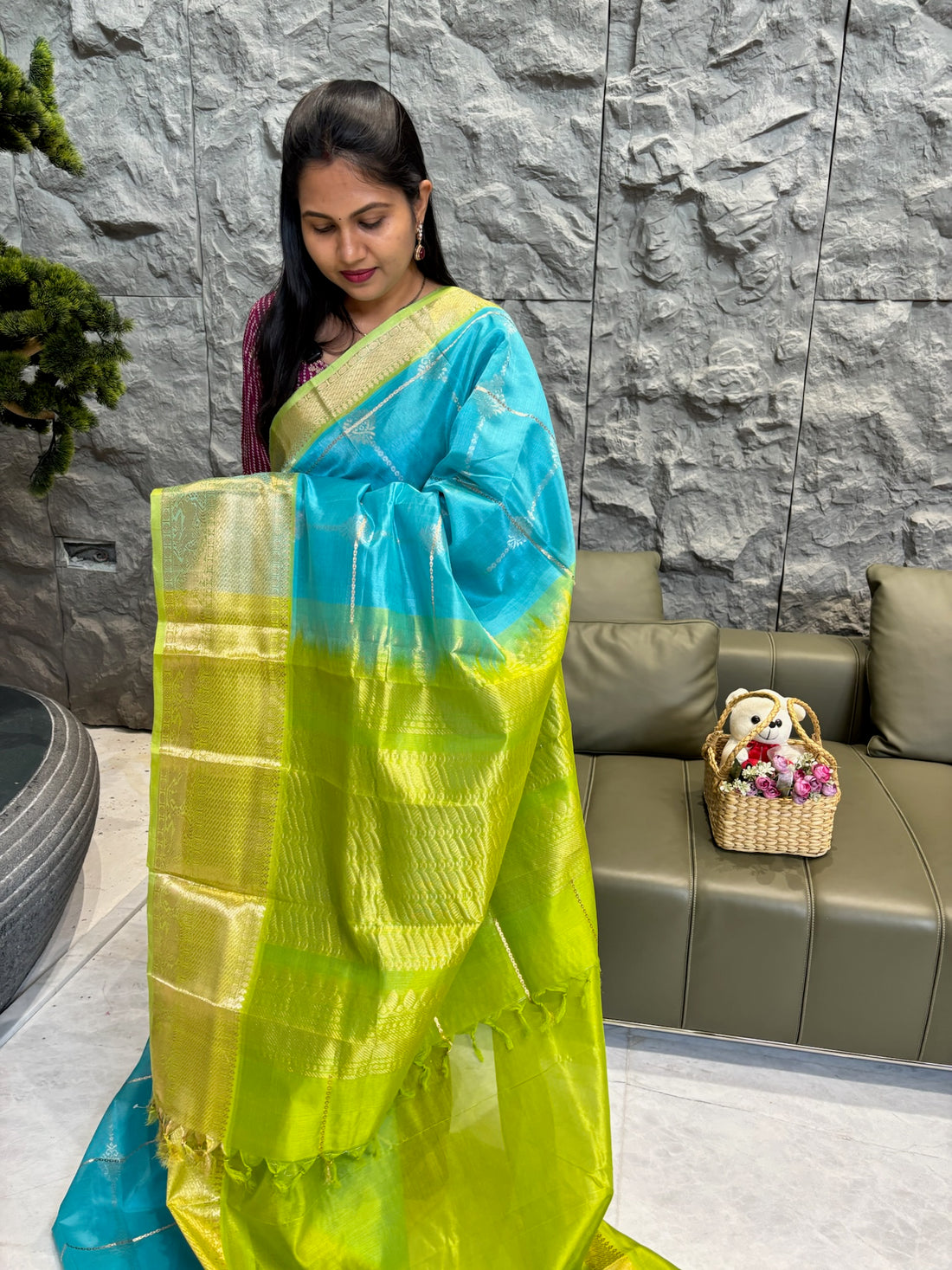 Mangalgiri pattu blue-green