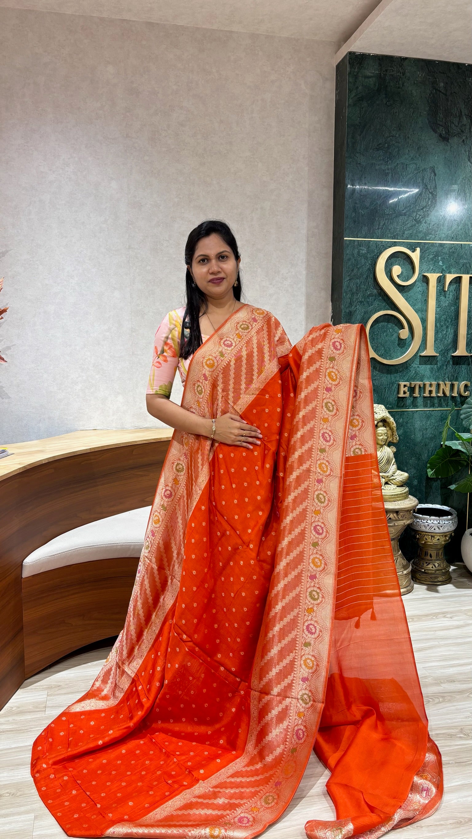 Tussar Georgette orange
