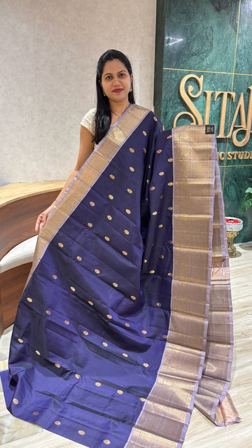 Kanchi pattu navy blue-dusty lavender