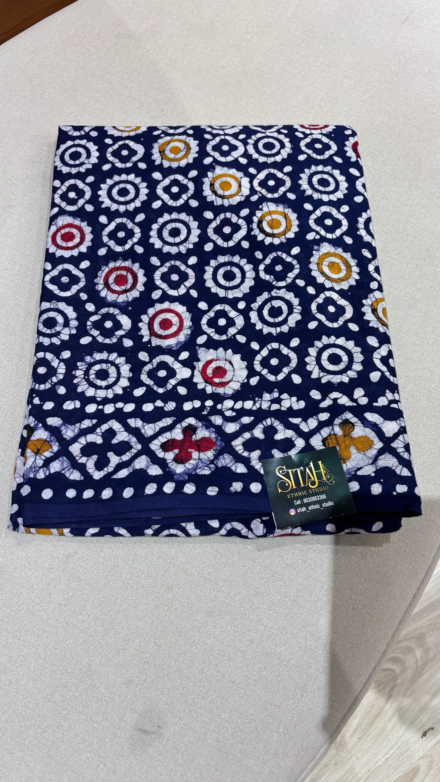 Cotton batik print navy blue