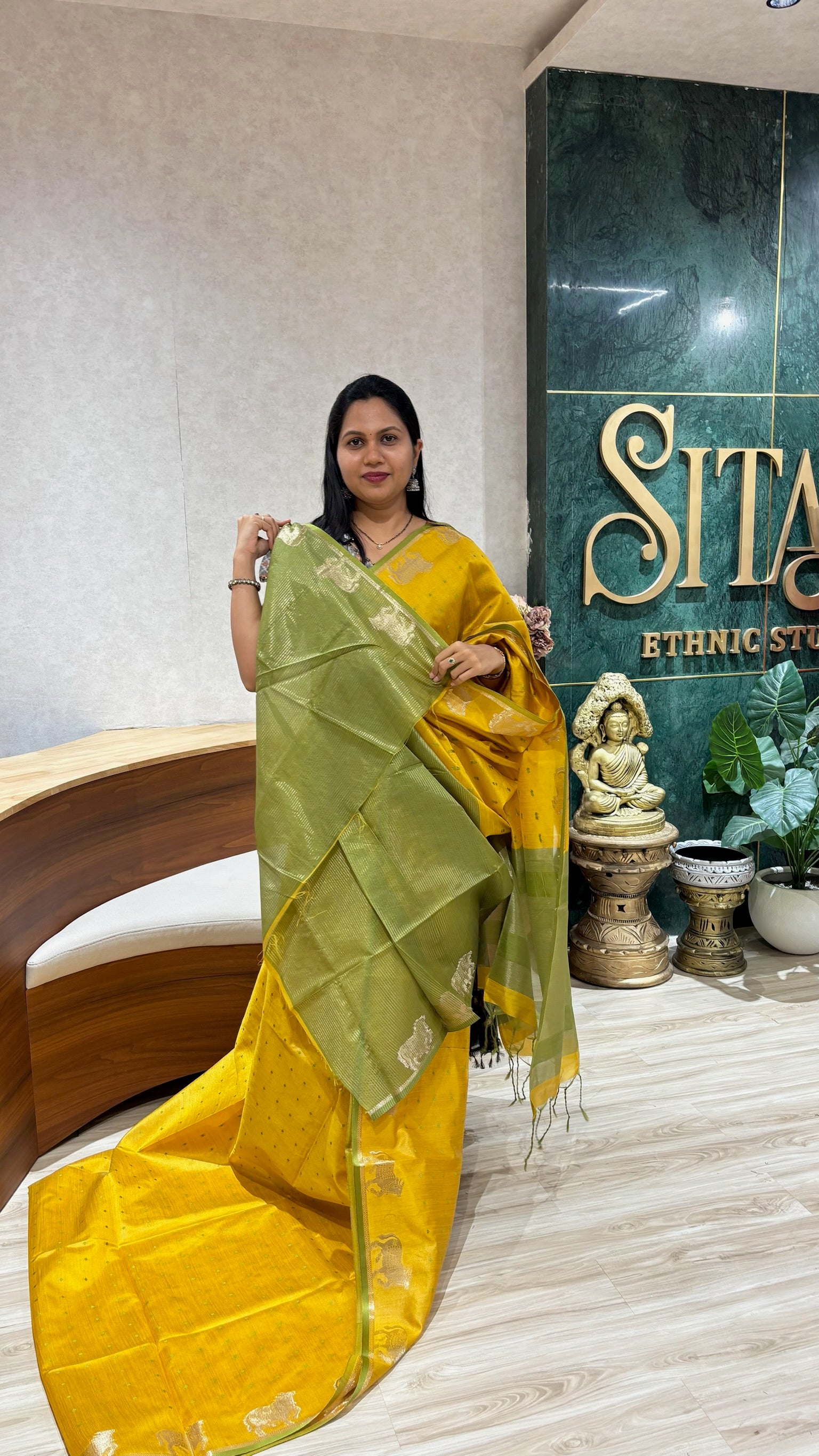 Tussar design cow buti -yellow