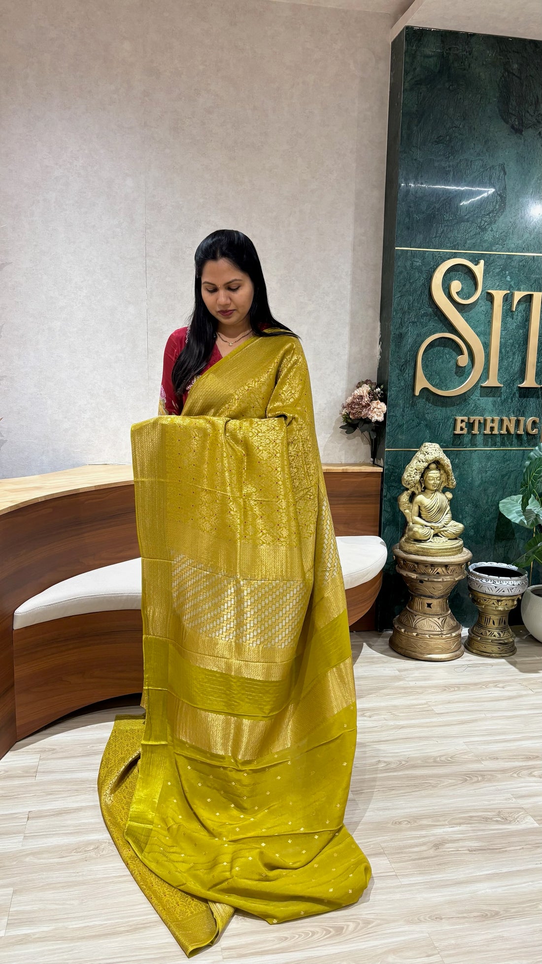 Crepe brocade silk mehndi green