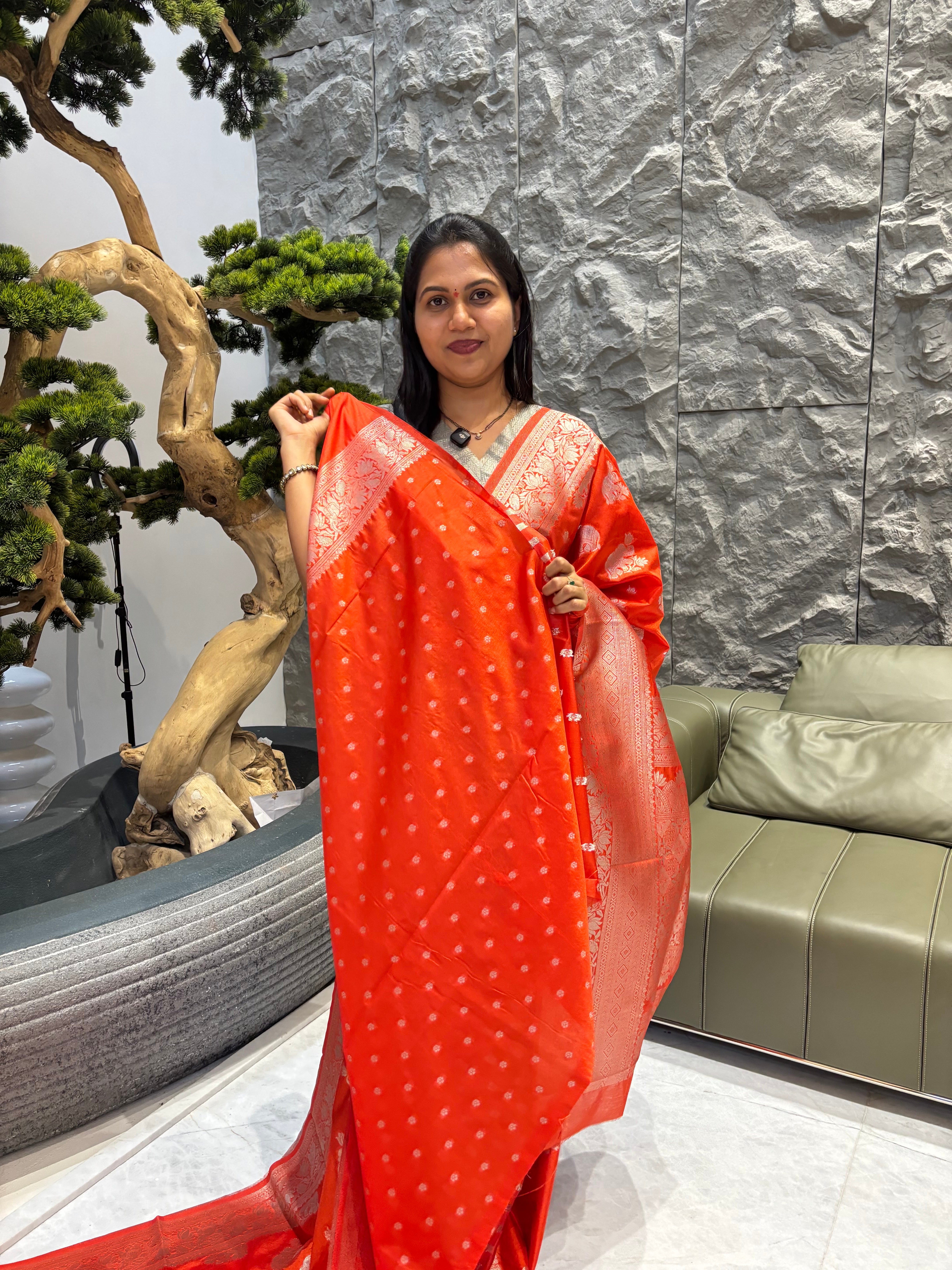 Orange kanchi style saree