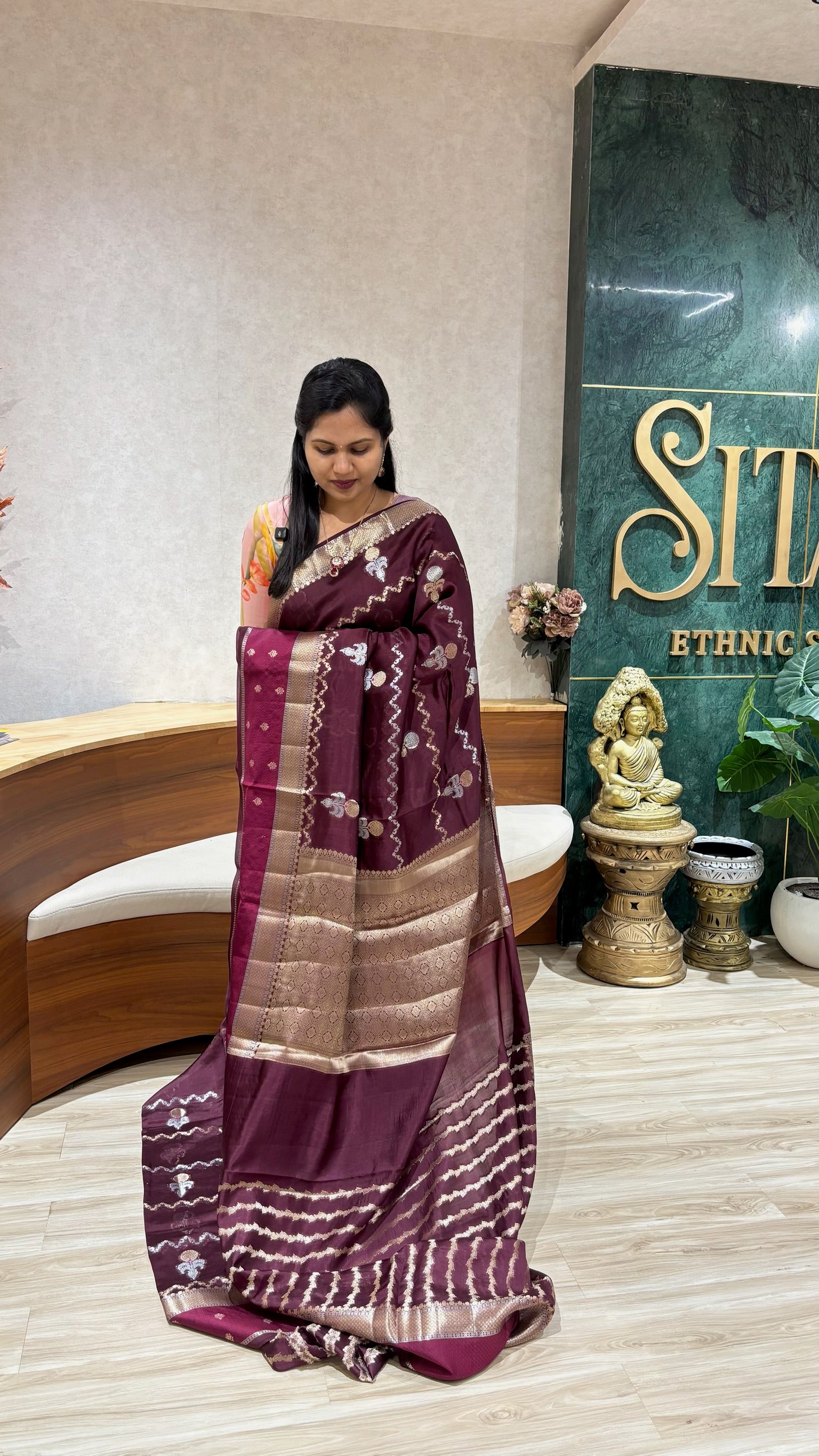 Pure Chanderi saree brown