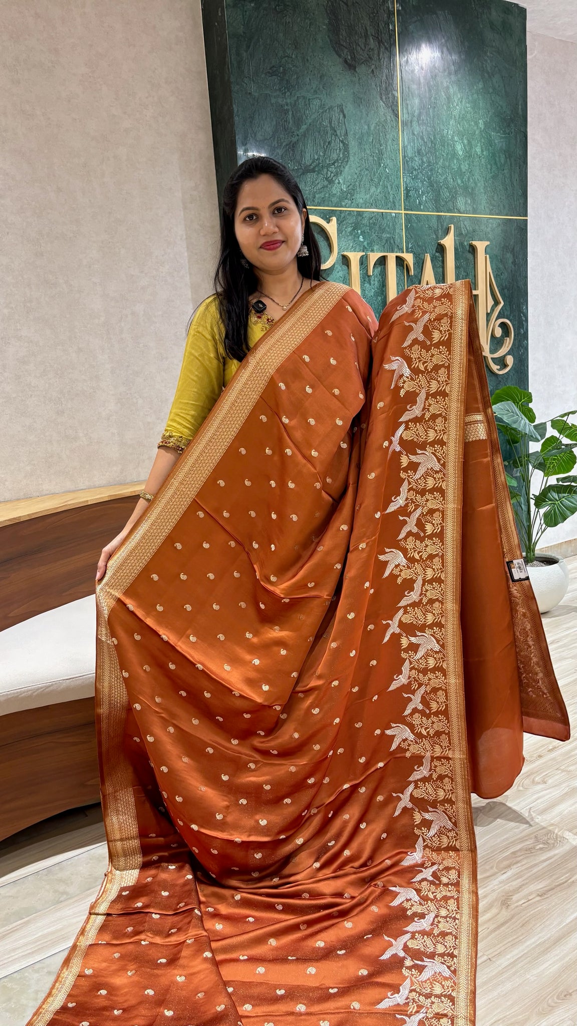 Mashru banaras golden brick shade