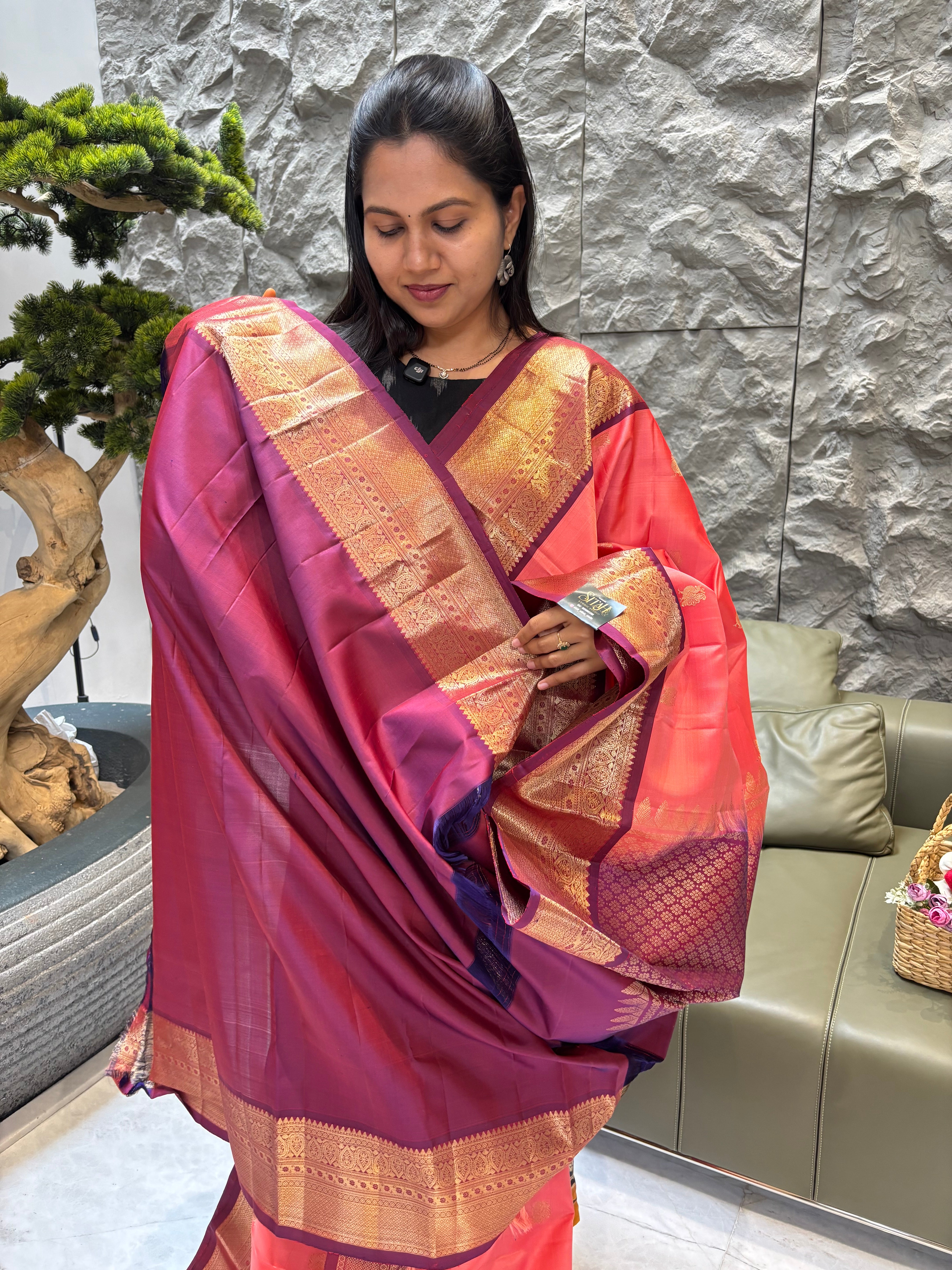 Kanchi pattu darkpeach-maroon