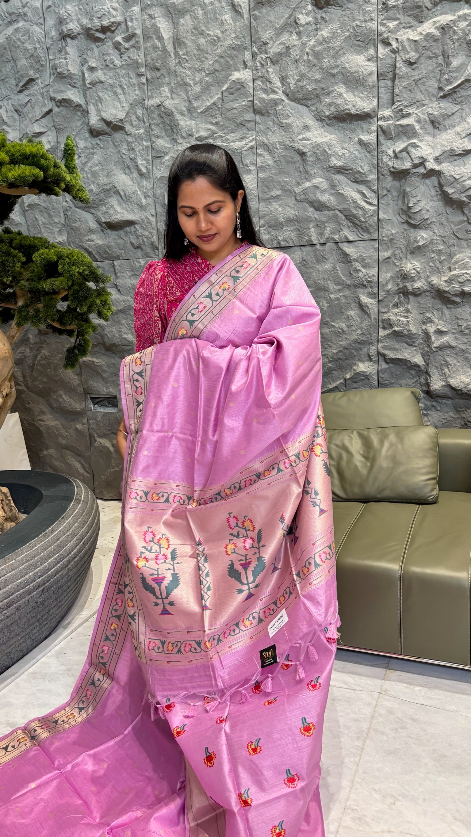 Tussar paithani pinkish lavender