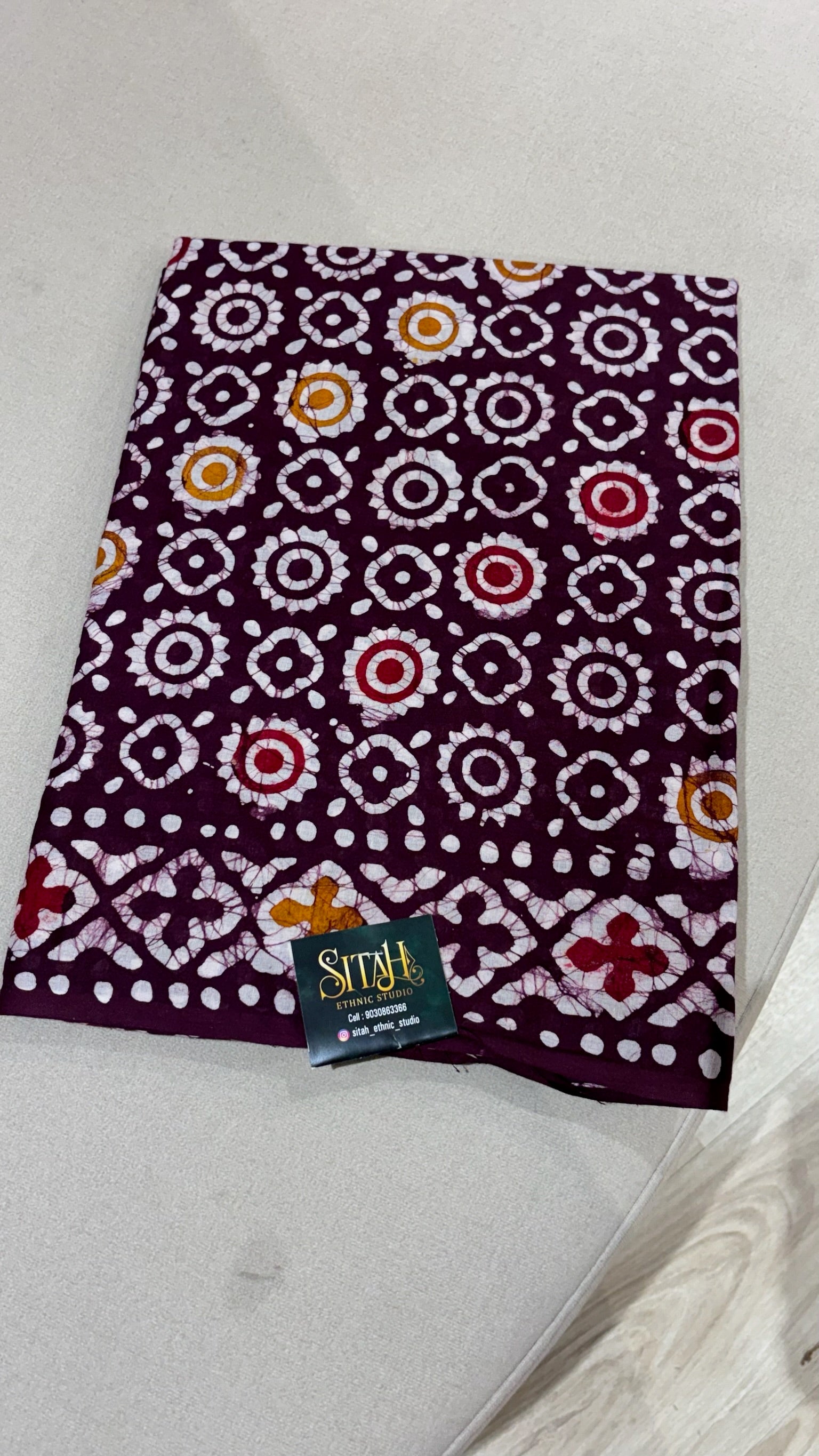 Cotton batik print dark wine