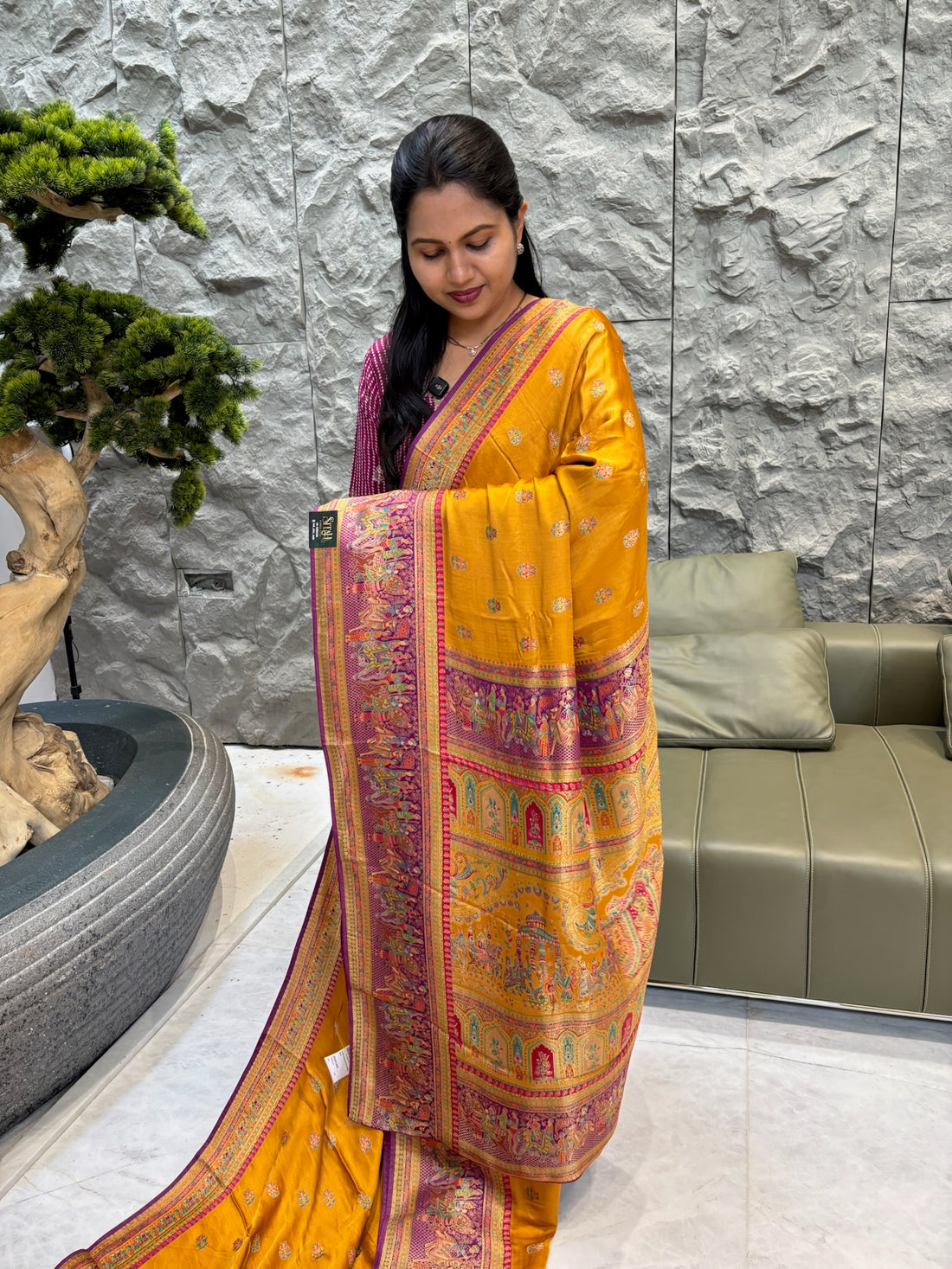 Yellow pashmina silk