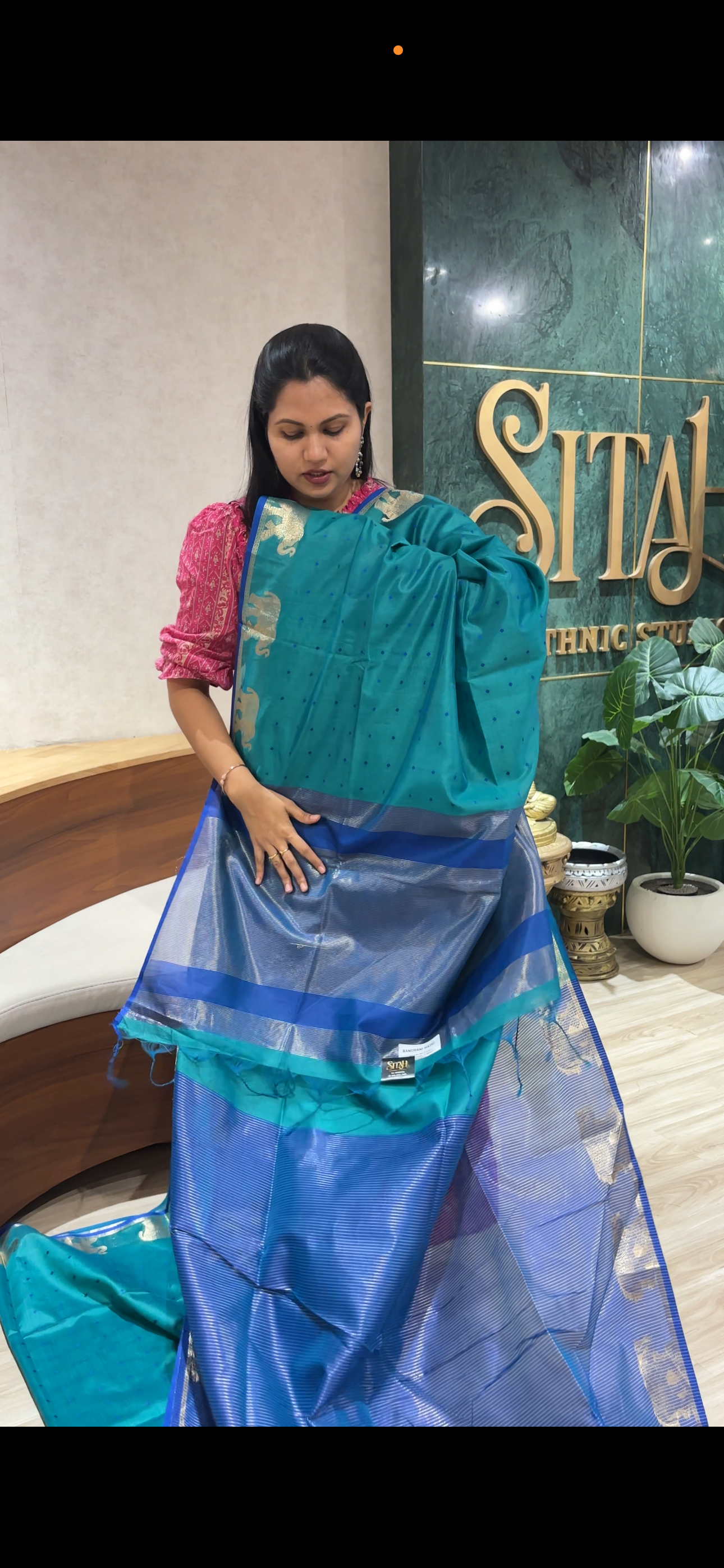 Tussar elephant sea green