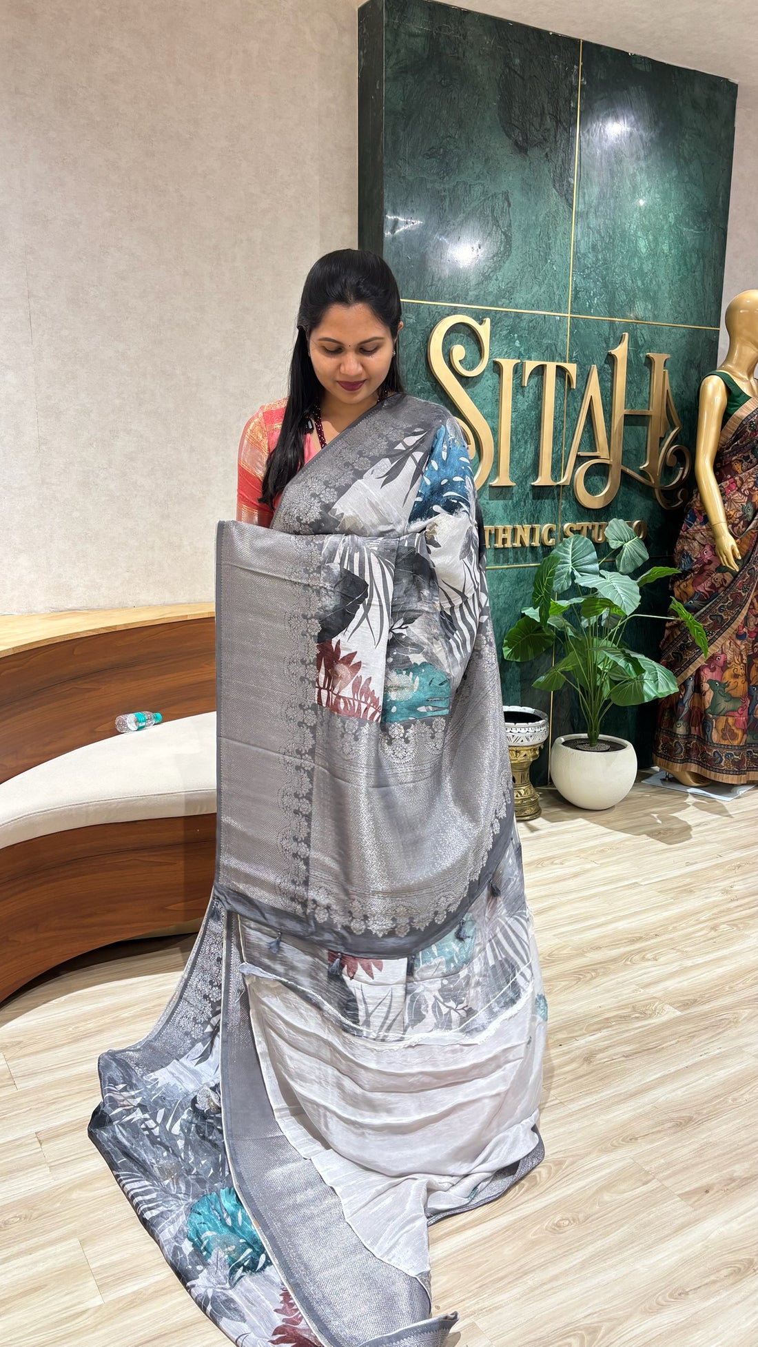Mashru georgette grey