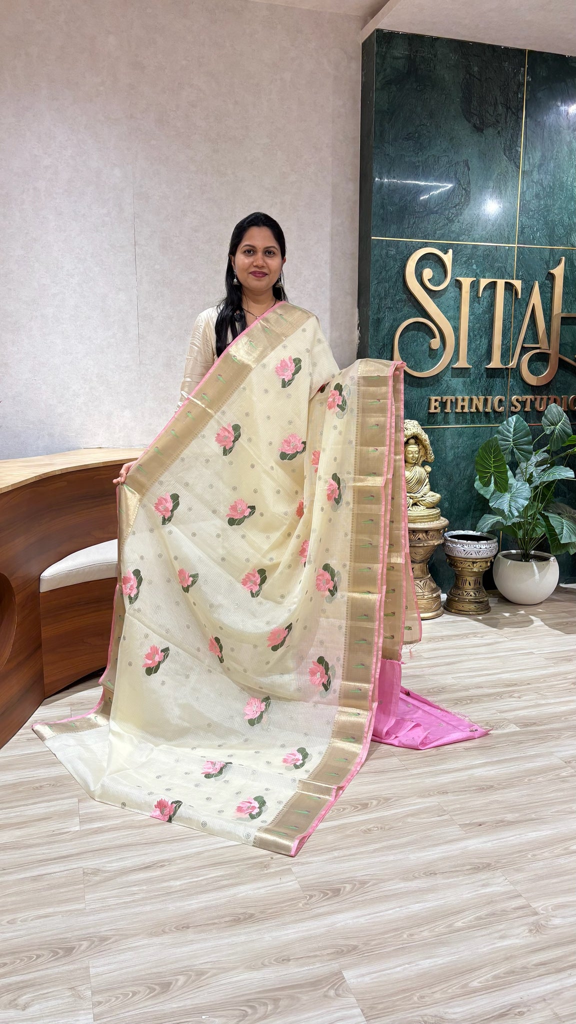 Kota silk embroidery cream