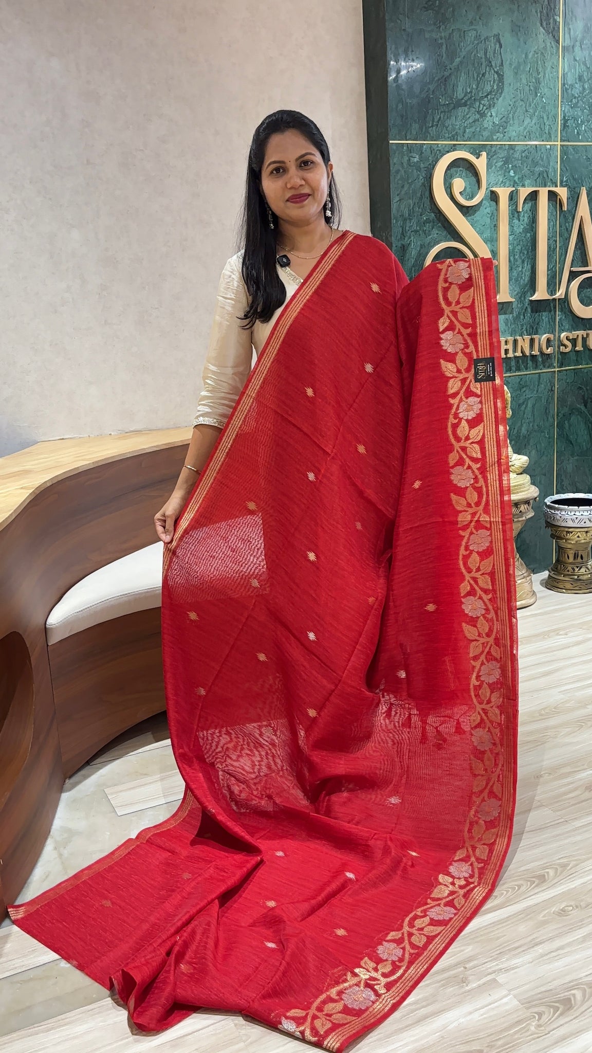 Linen tussar jhamdani red