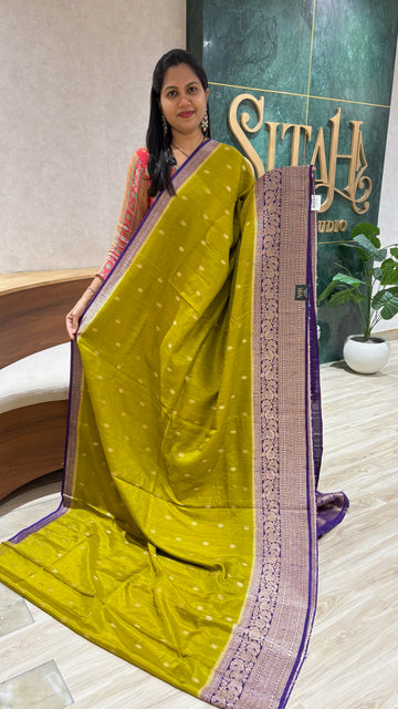 Raw silk saree mehndi green