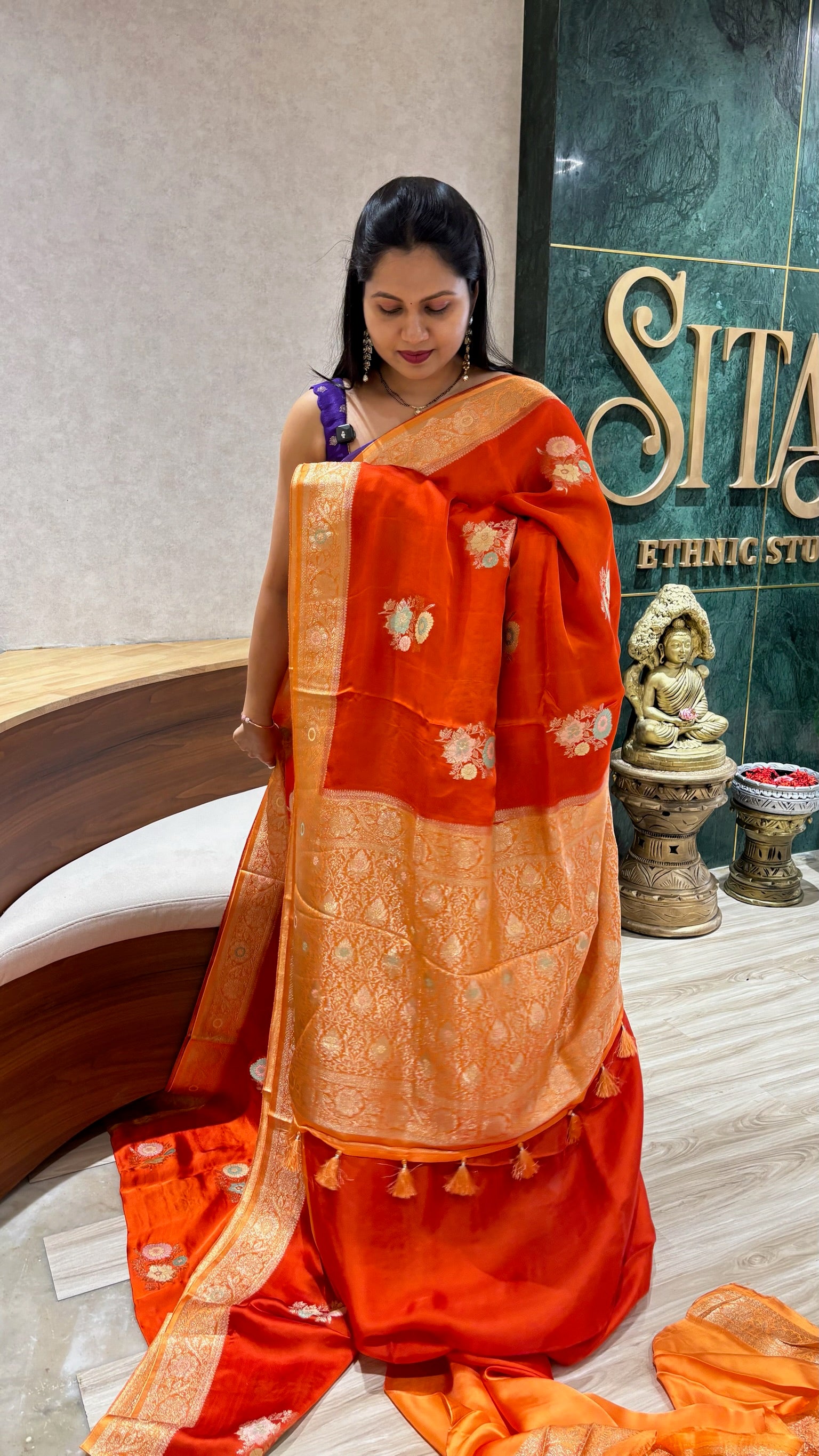 Mashru silk orange