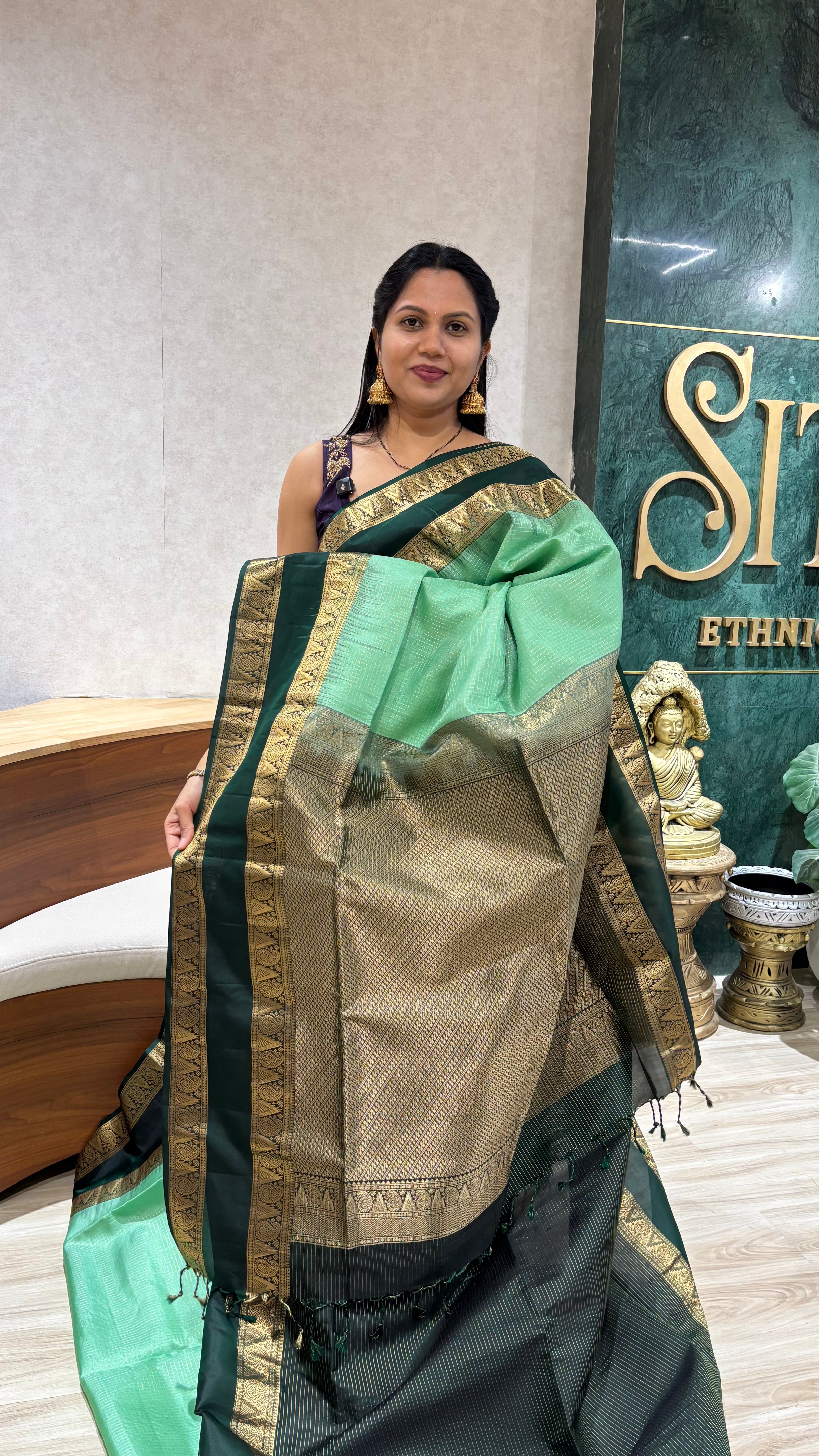 Handloom Kanchi pattu green
