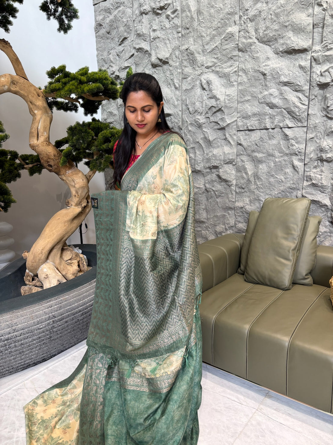 Falling chanderi sea green