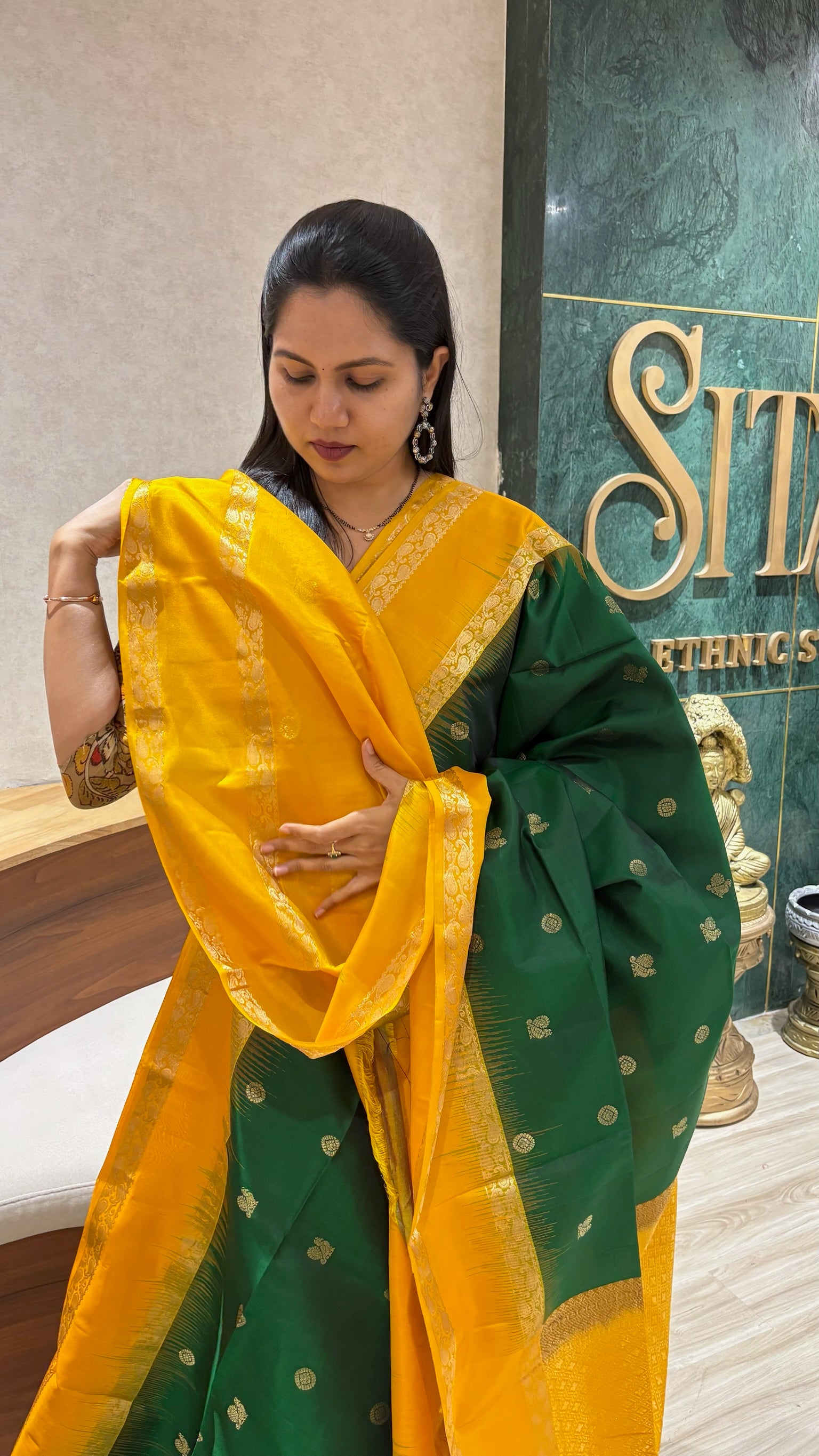 Handloom kanchi green yellow