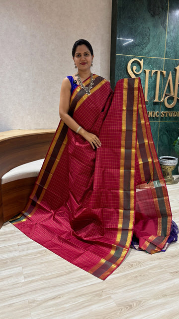 Handloom kanchi pattu kumkum red