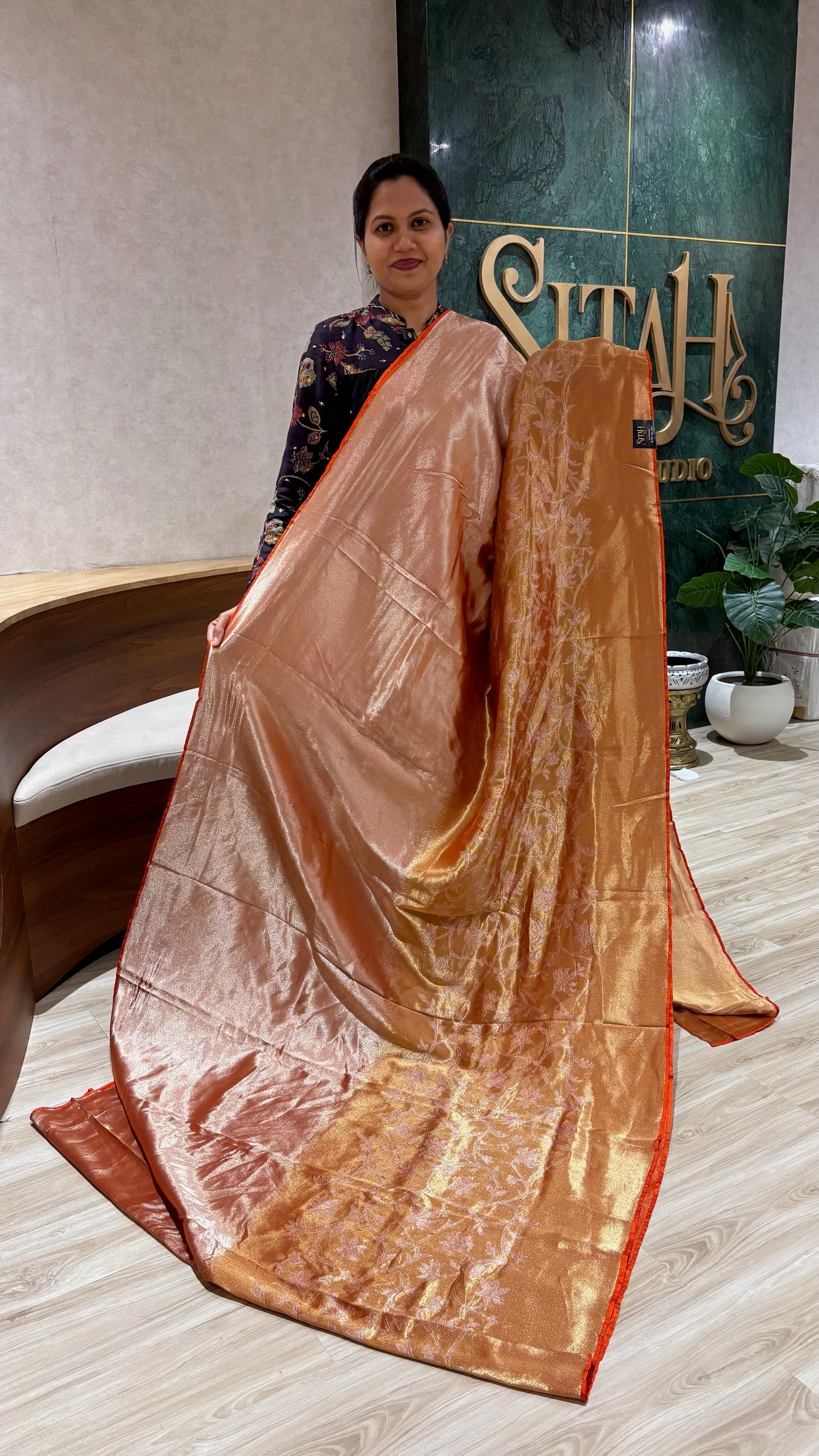 Banaras tissue jaal orange