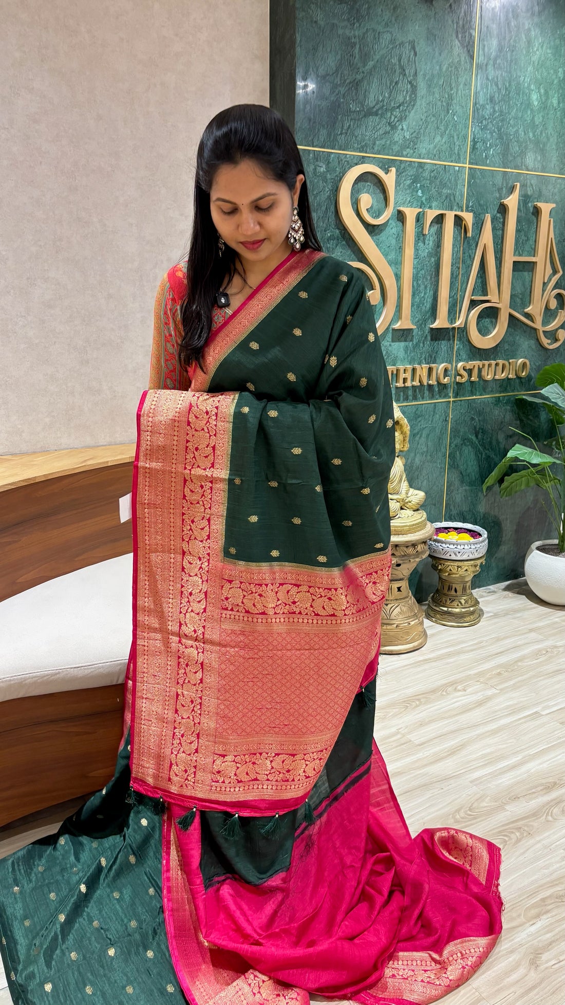 Raw silk saree green