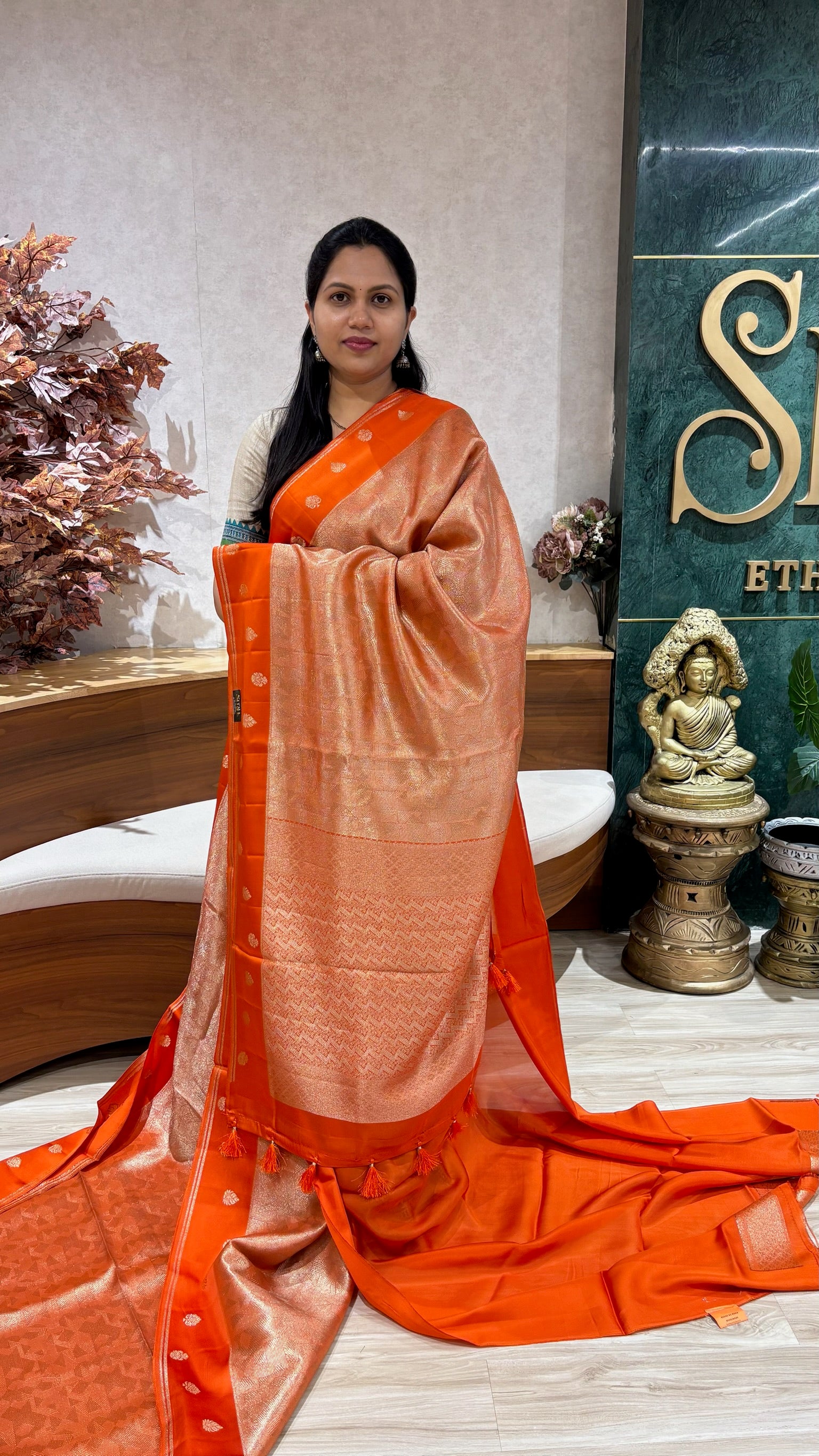 Mashru brocade orange