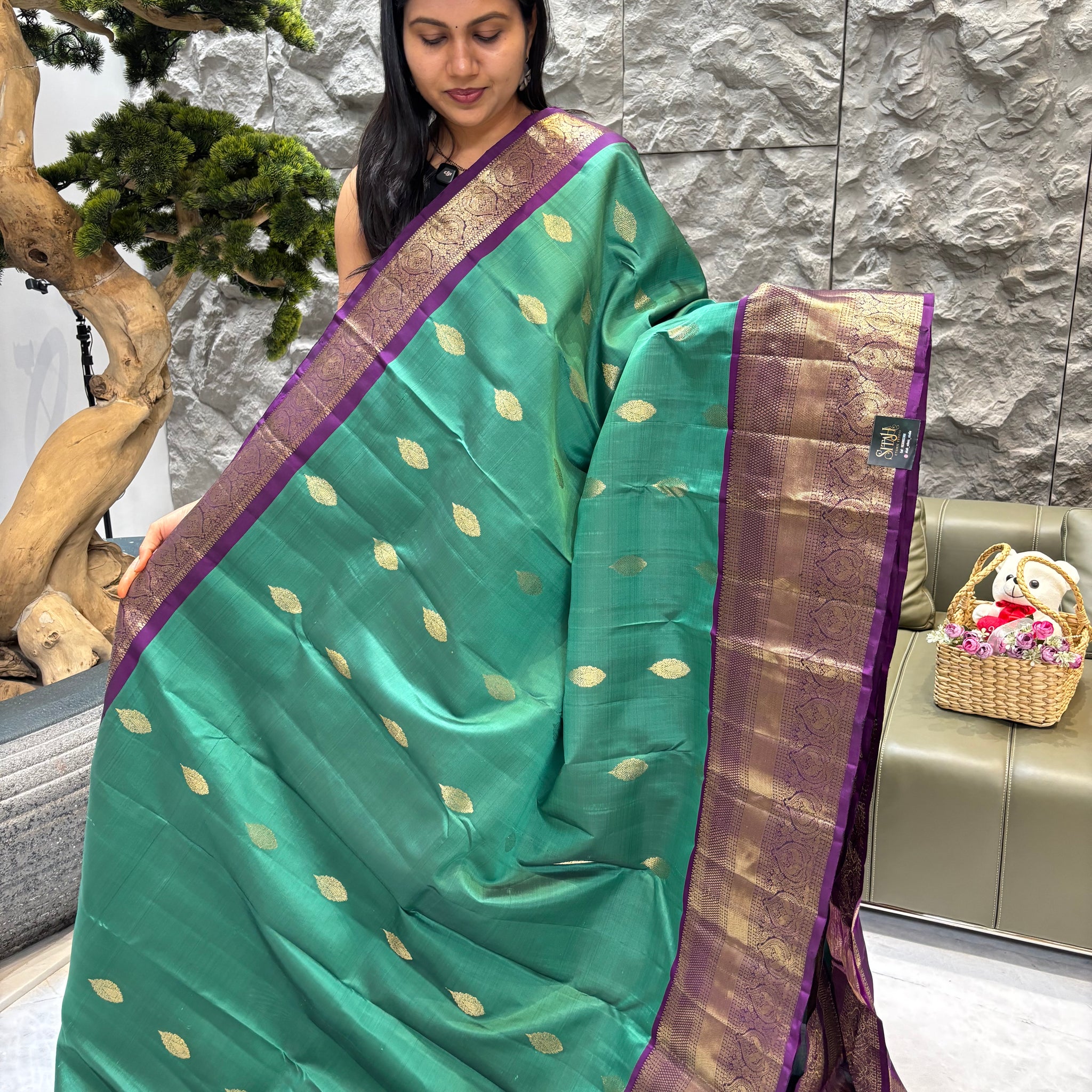 Kanchi pattu seagreen-purple