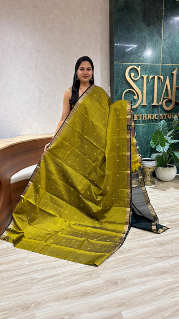 Small border kanchi pattu mehendi green