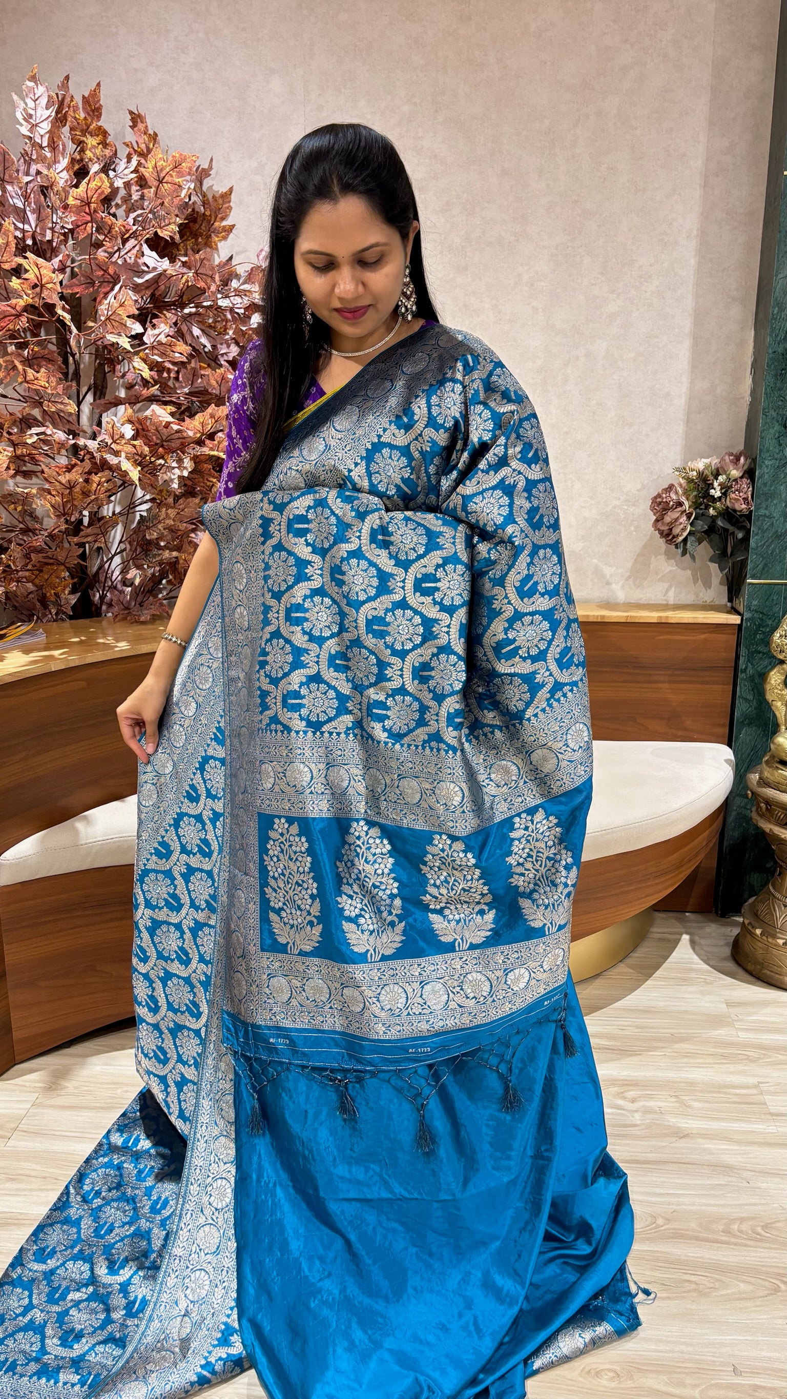 Banaras allover teal blue