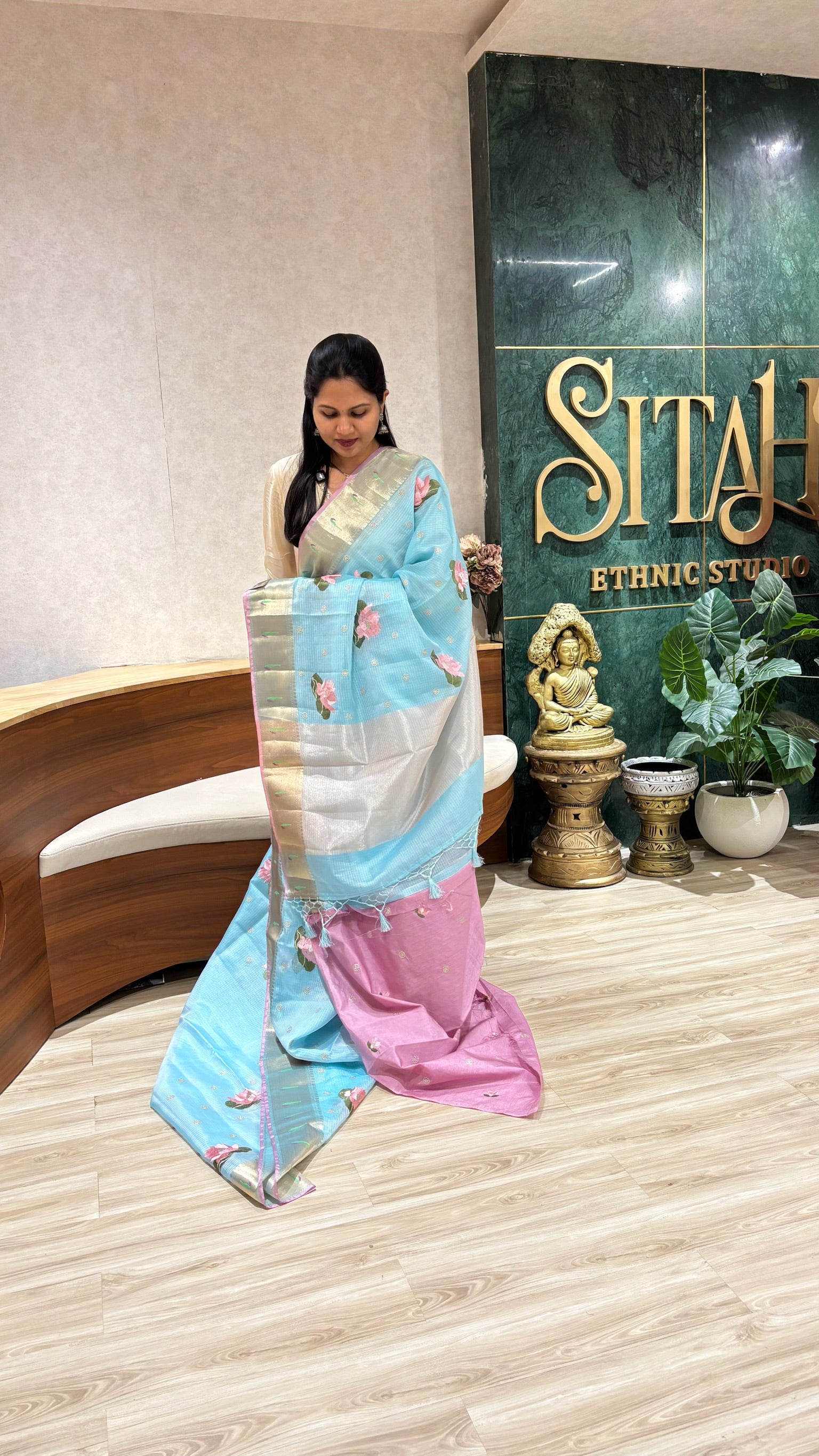 Kota silk embroidery skyblue