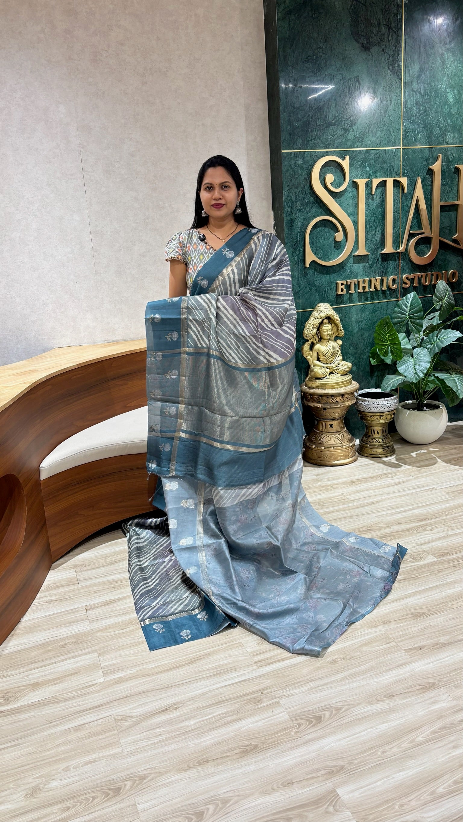 Tussar saree peacock blue