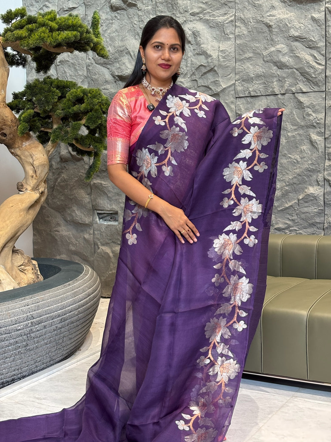 Dark purple Muslin jhamdani