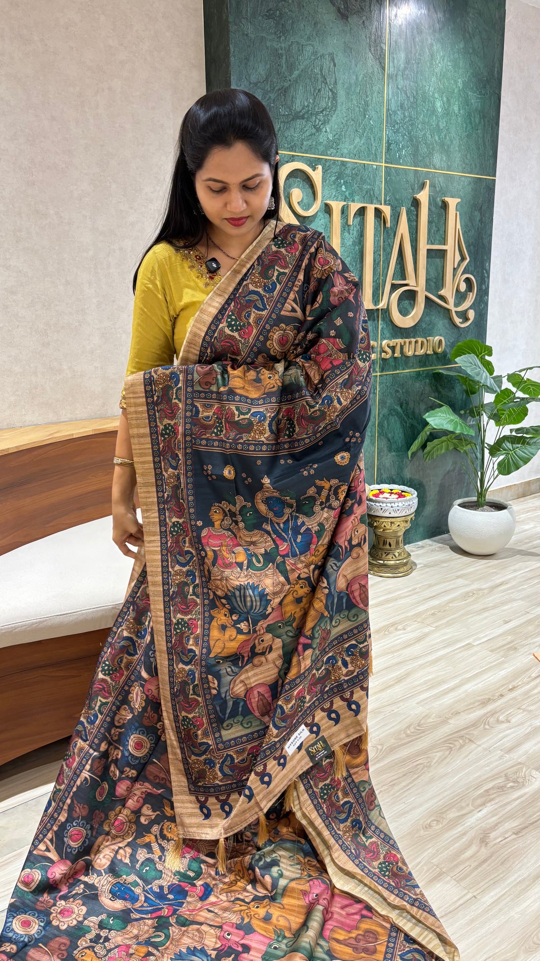 Tussar pichwai grey