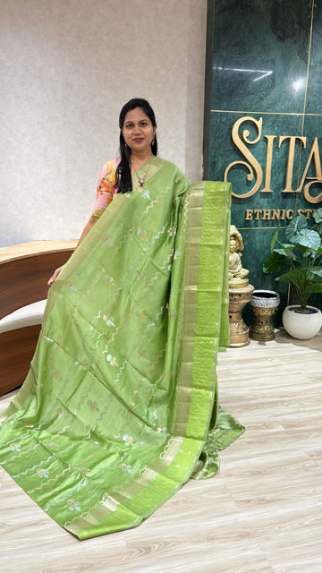 Pure chanderi saree pista green