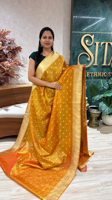 Tissue paithani orange - yellow