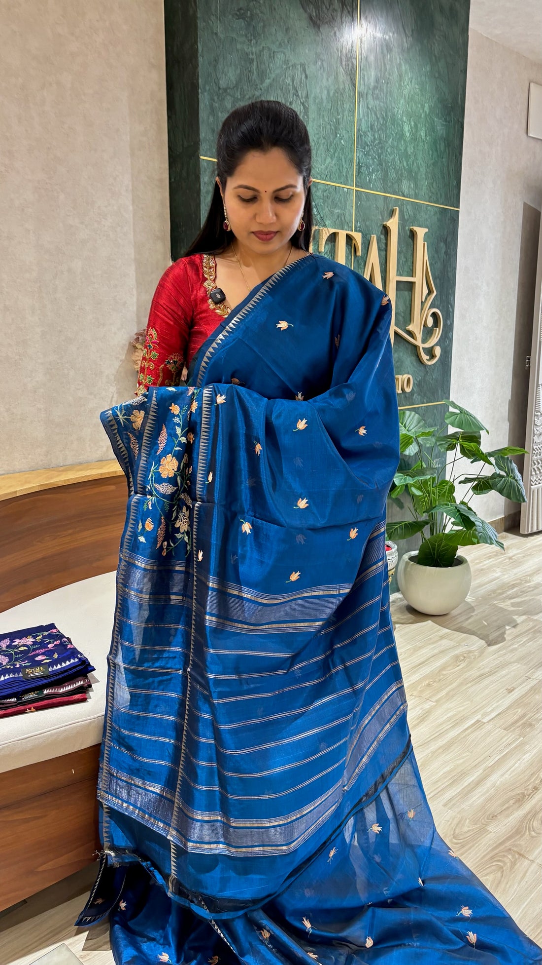 Mangalagiri pattu embroidery peacock blue