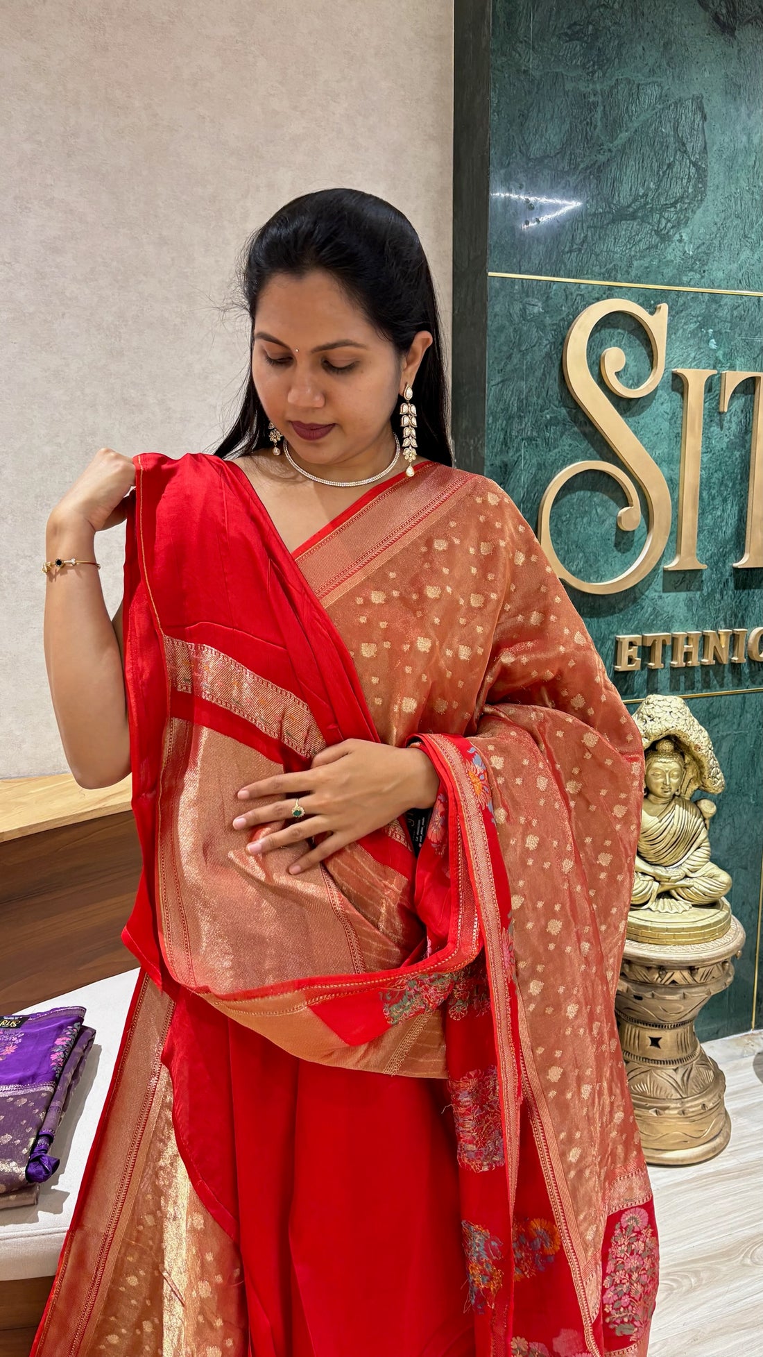 Banaras tissue mashru borders red