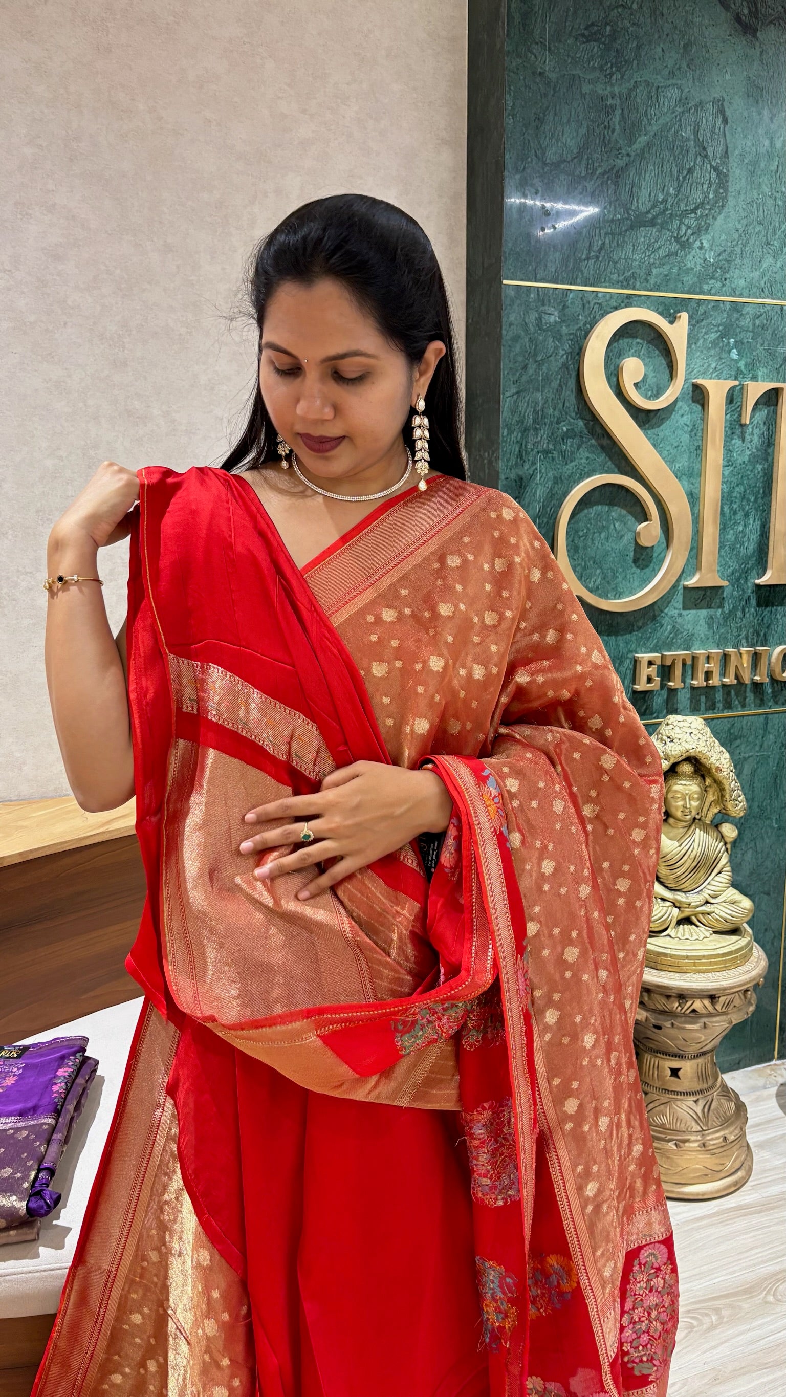Banaras tissue mashru borders red