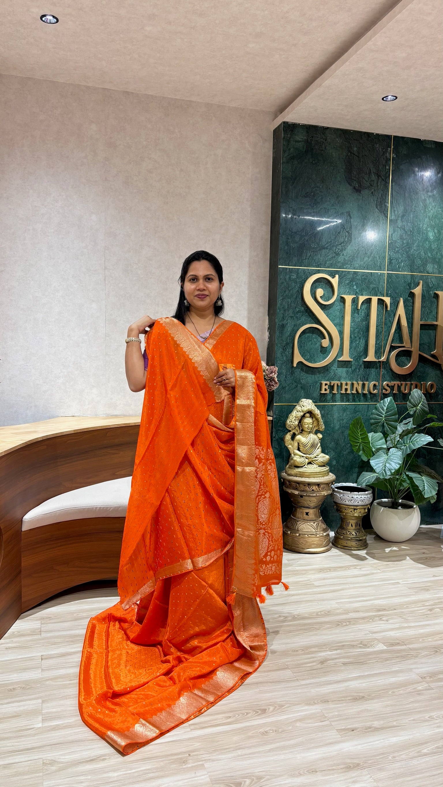 Banaras crepe silk orange