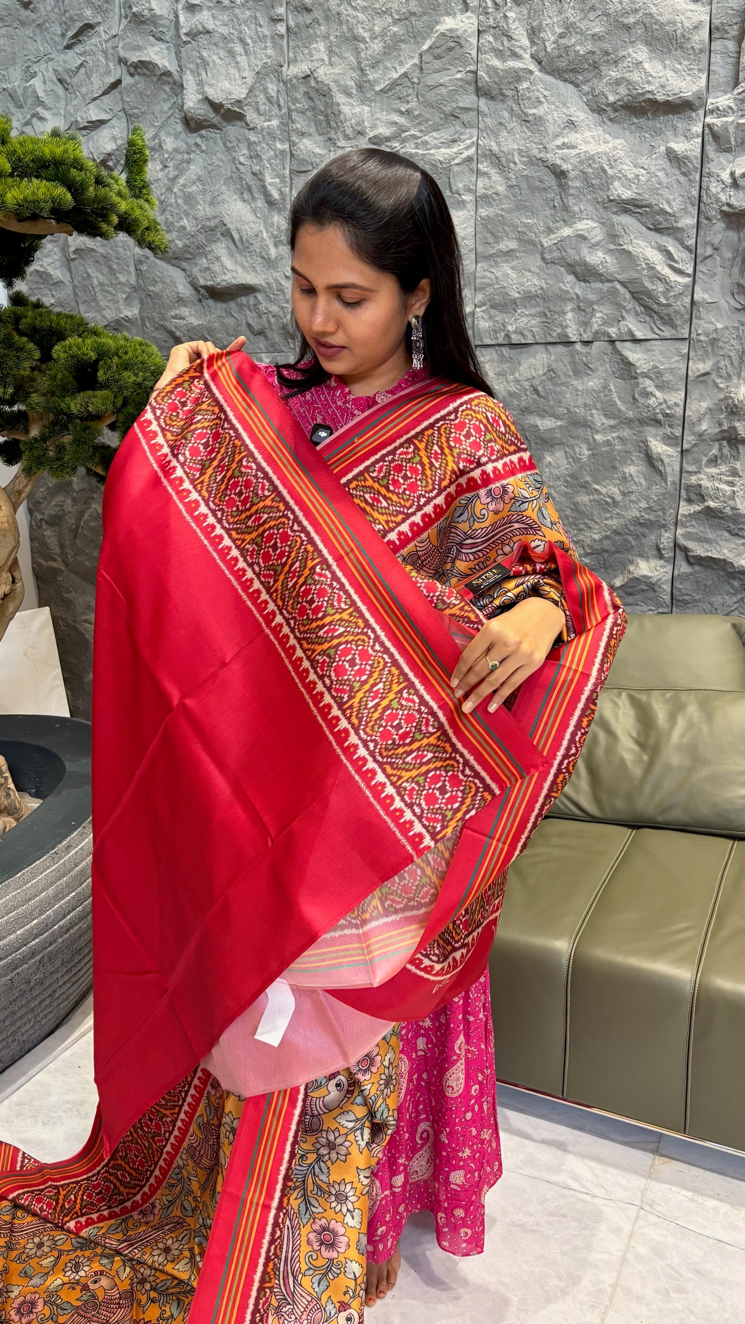 Tussar kalamkari patola yellow