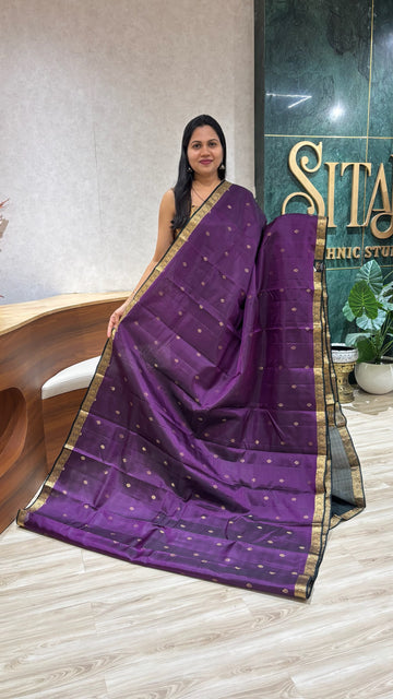 Small border kanchi pattu purple