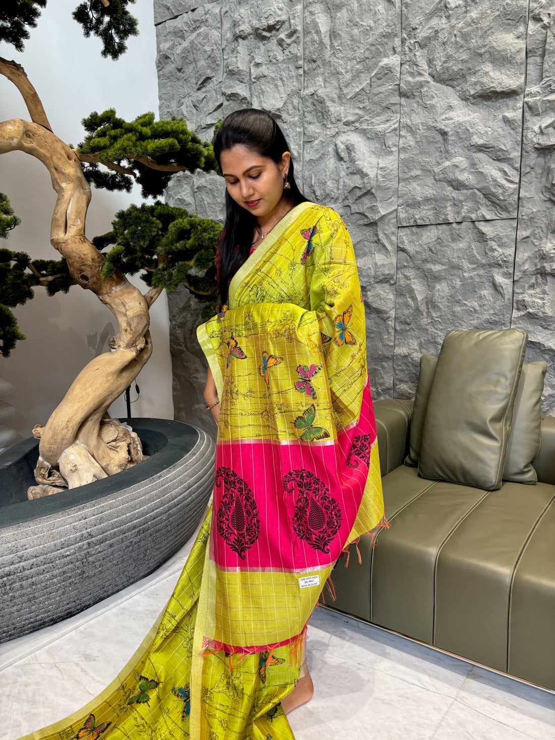 Fancy tussar green pink