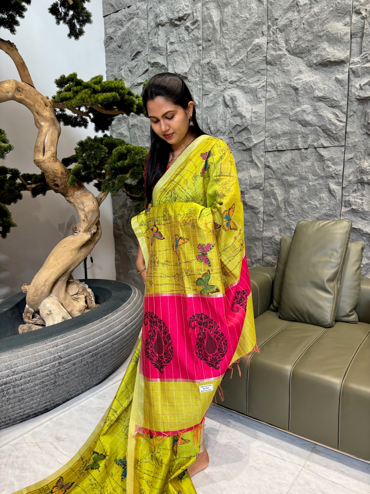 Fancy tussar green pink