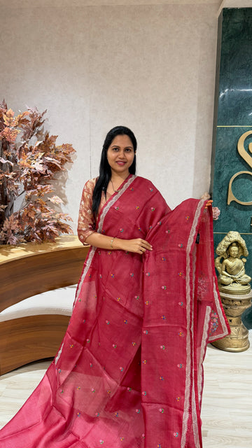 Tussar kota pettit embroidery