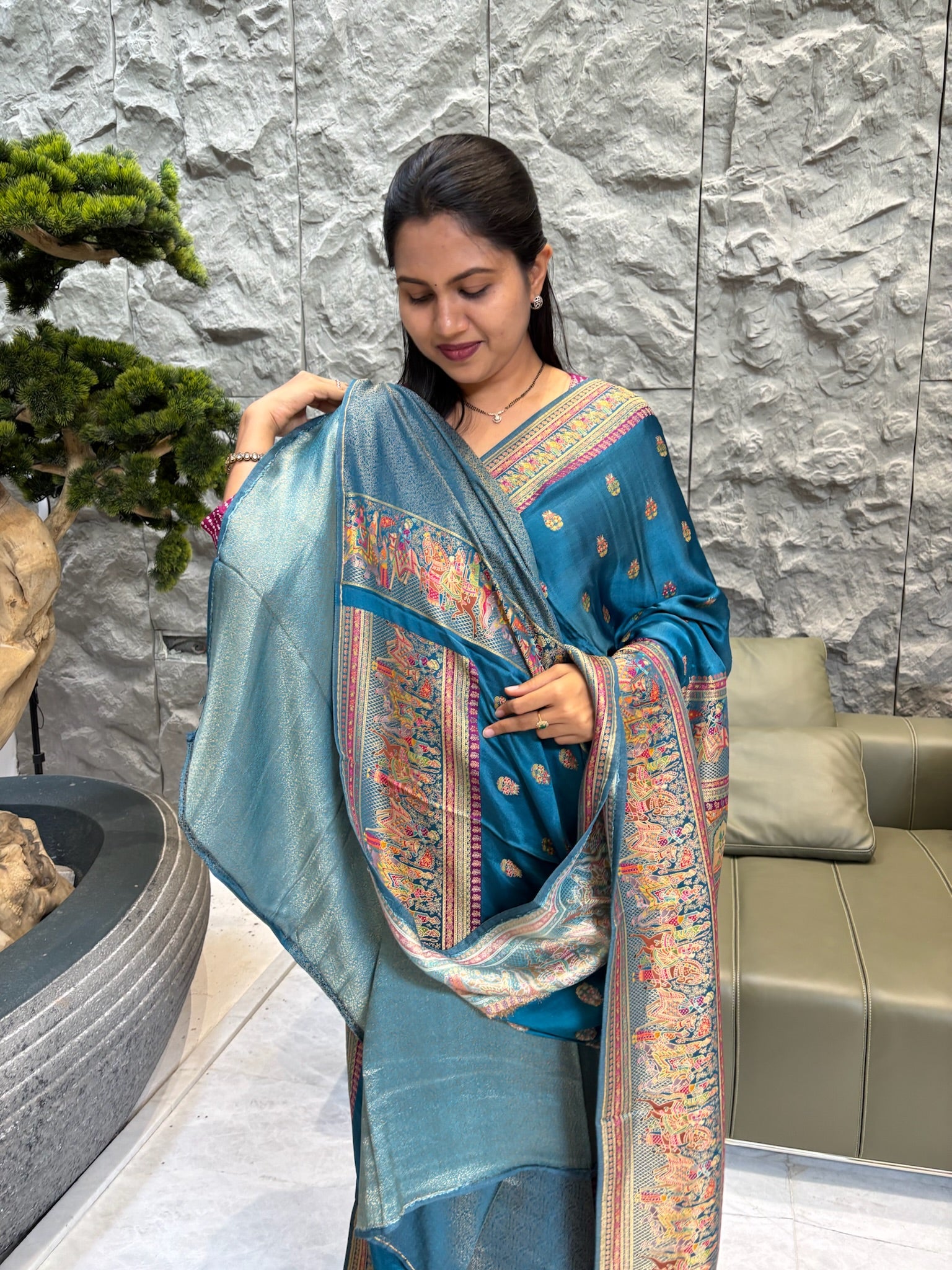 Teal Blue pashmina silk